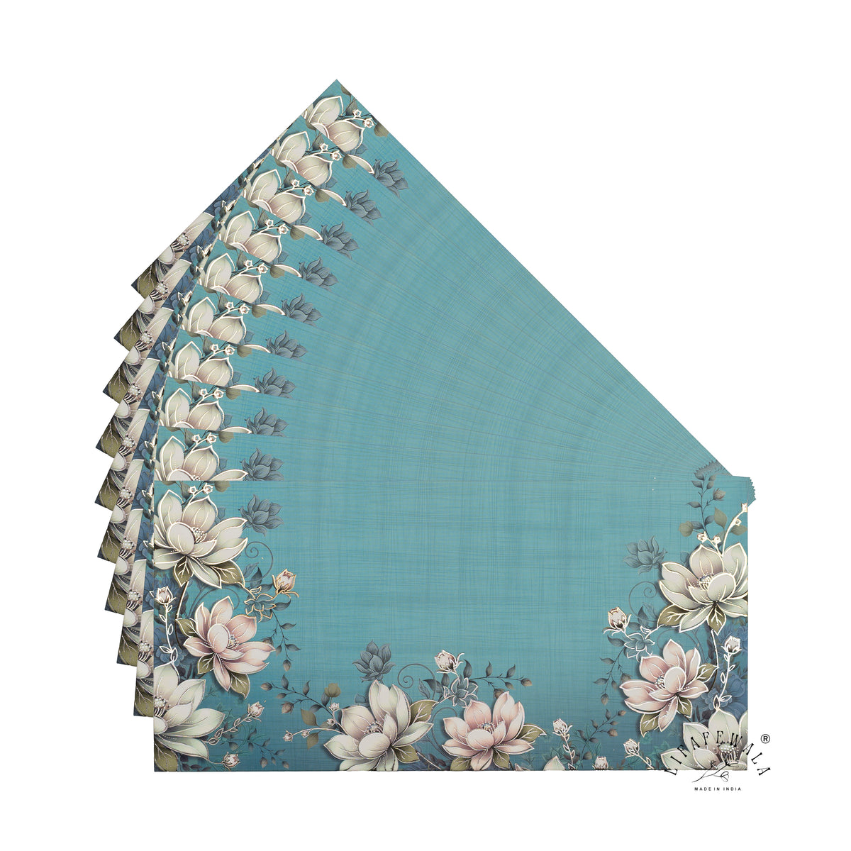 Teal Lotus Garden velvet shagun envelope by LIFAFEWALA – fanned pack