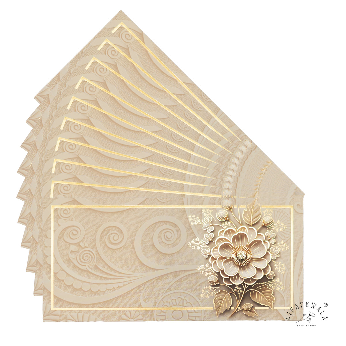 Ivory 3D Look Flower Bouquet velvet shagun envelope by LIFAFEWALA – fanned pack