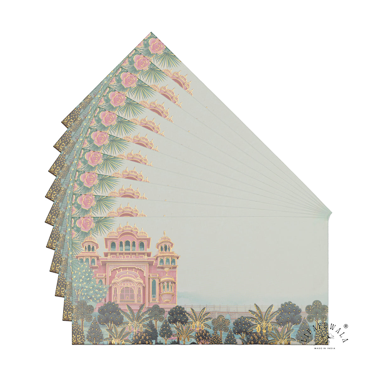 Pink Palace Garden digital print shagun envelope by LIFAFEWALA – fanned pack