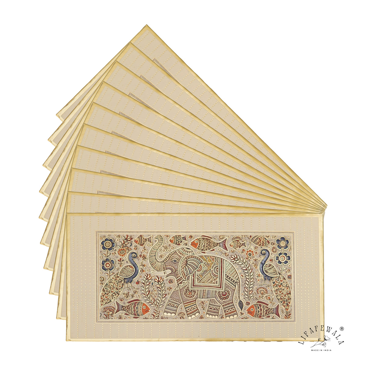 Madhubani Elephant & Peacock premium shagun envelope by LIFAFEWALA – fanned pack