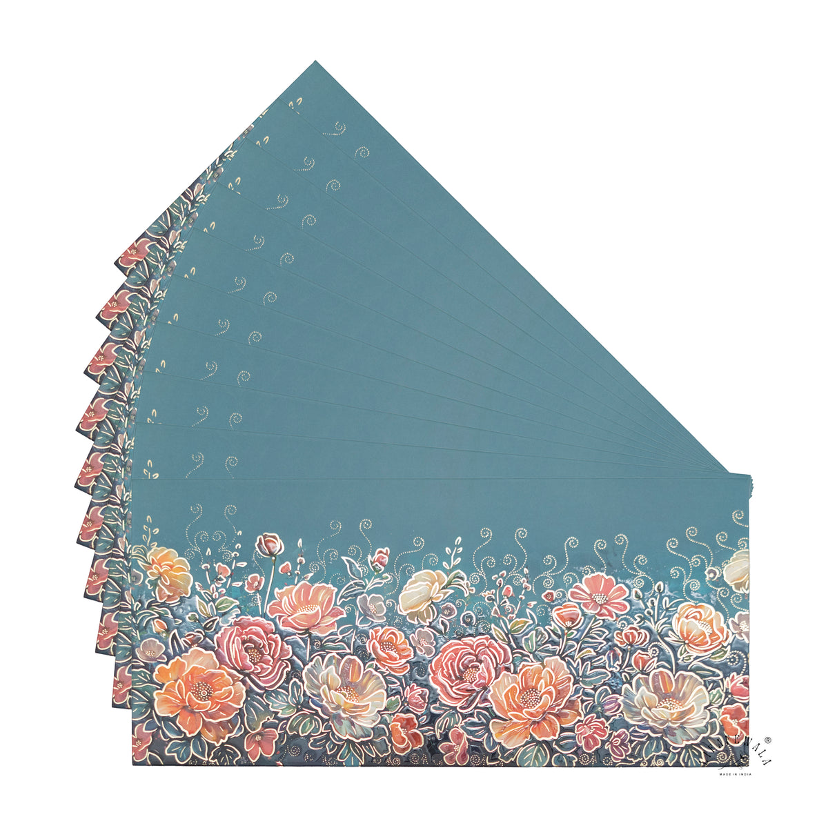 Dusty Blue Rose Garden matte shagun envelope by LIFAFEWALA – fanned pack