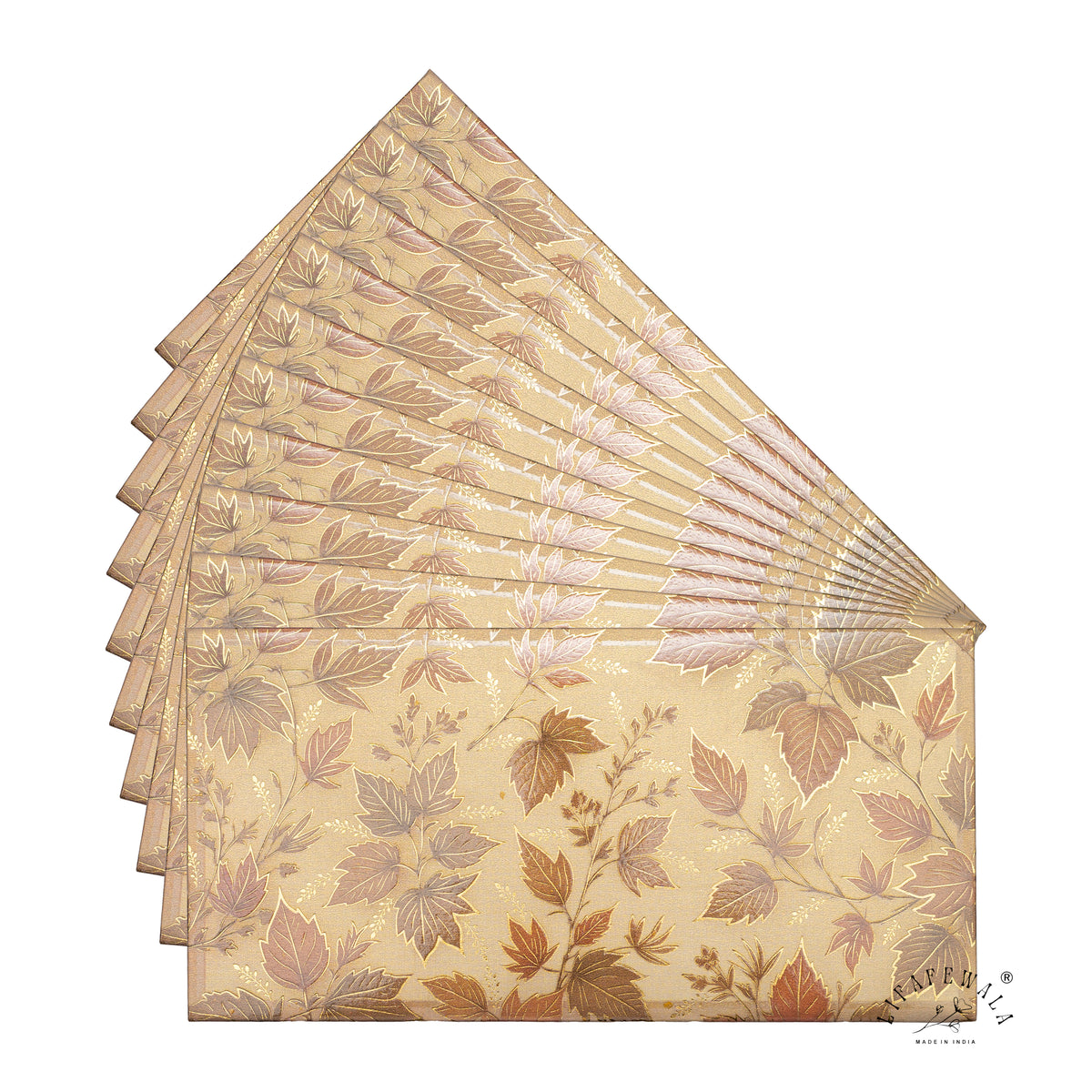 Golden Autumn Leaves scented metallic shagun envelope by LIFAFEWALA – fanned pack