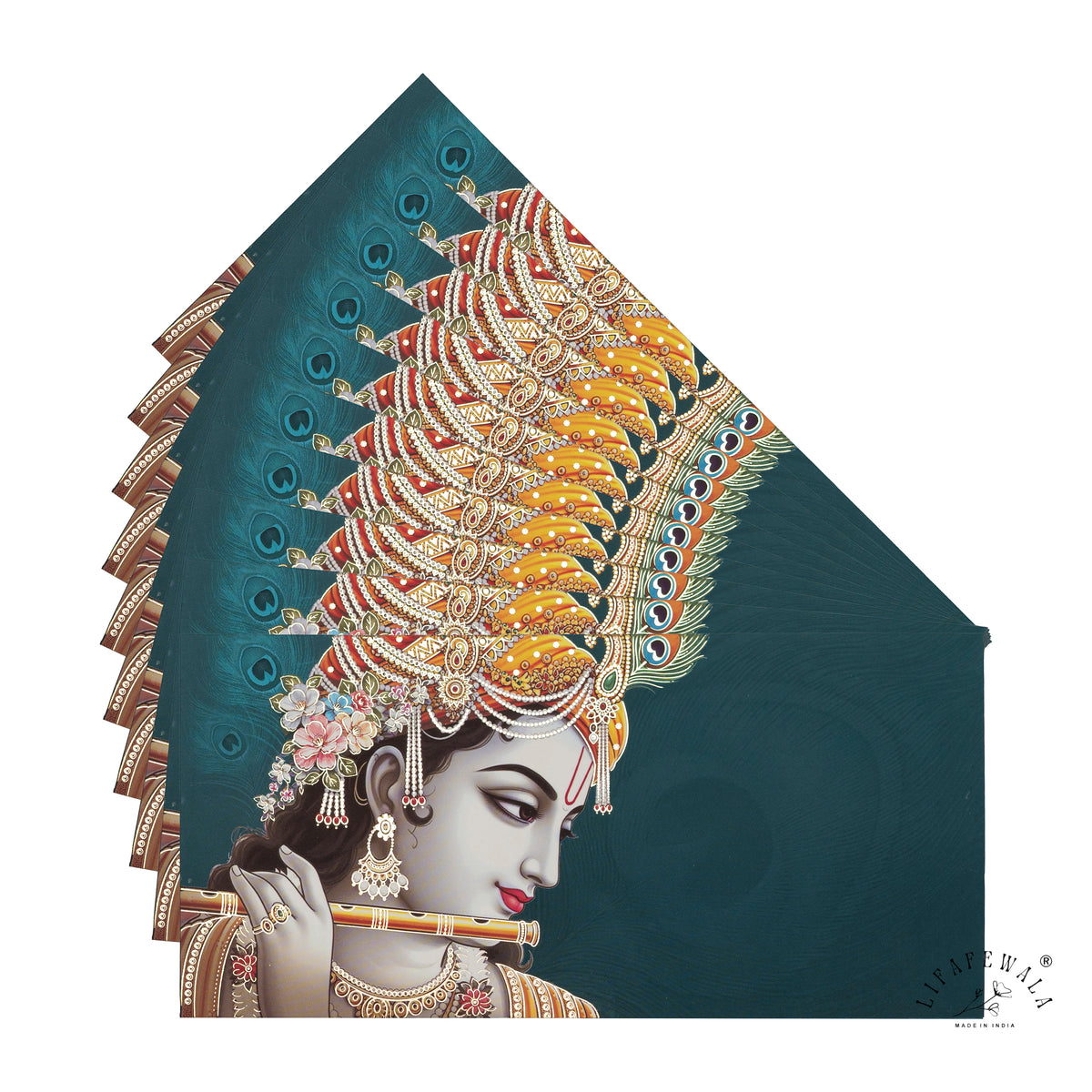 Krishna Flute and Peacock Feather velvet shagun envelope by LIFAFEWALA – fanned pack