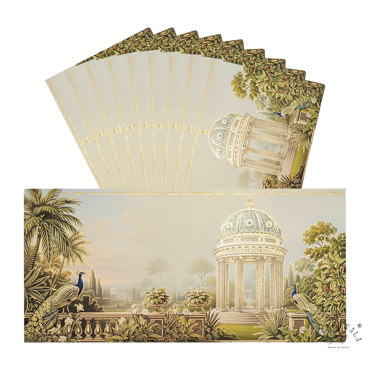 Vintage Garden Rotunda & Peacock velvet shagun envelope by LIFAFEWALA – pack with front view