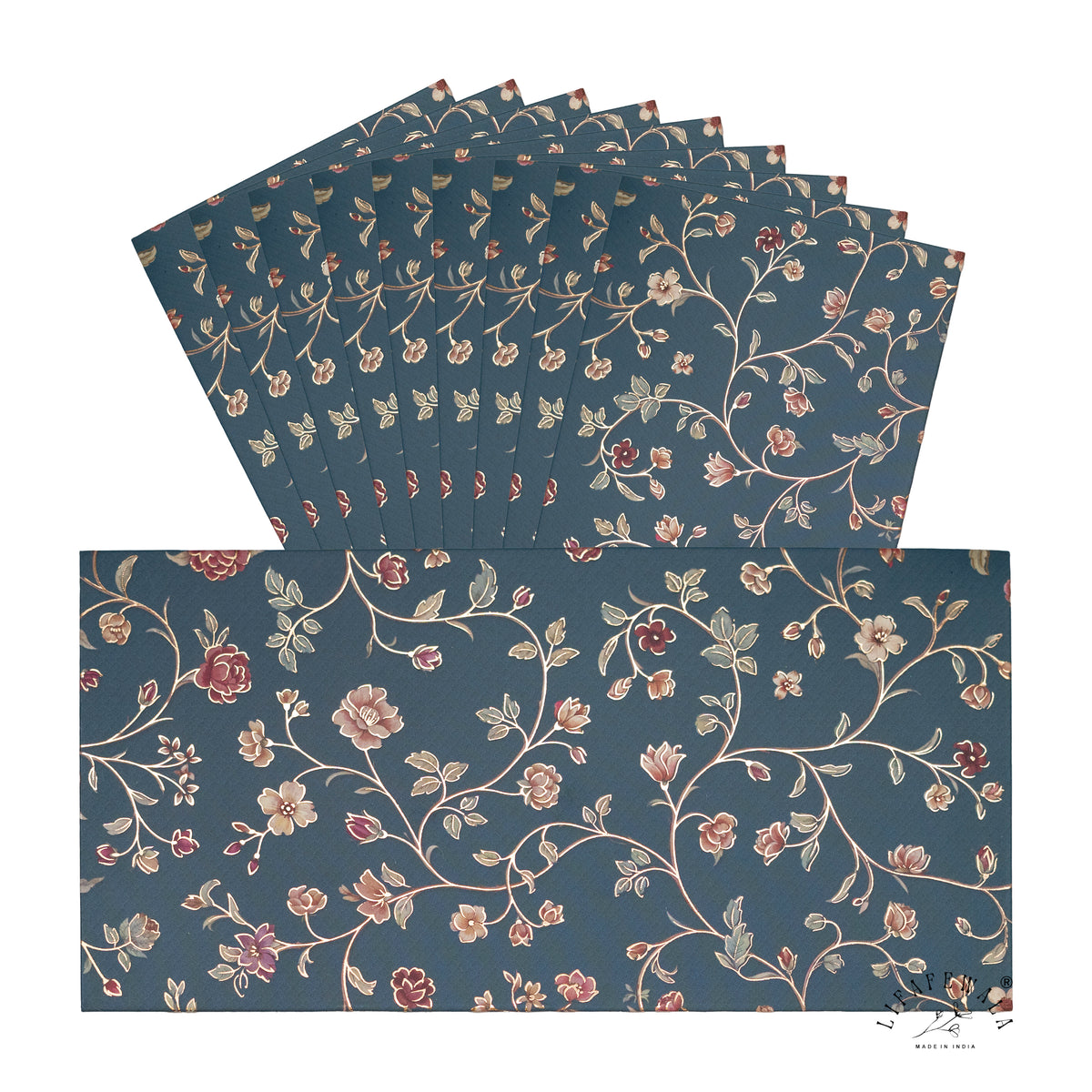 Navy Ditsy Floral Vine matte shagun envelope by LIFAFEWALA – pack with front view