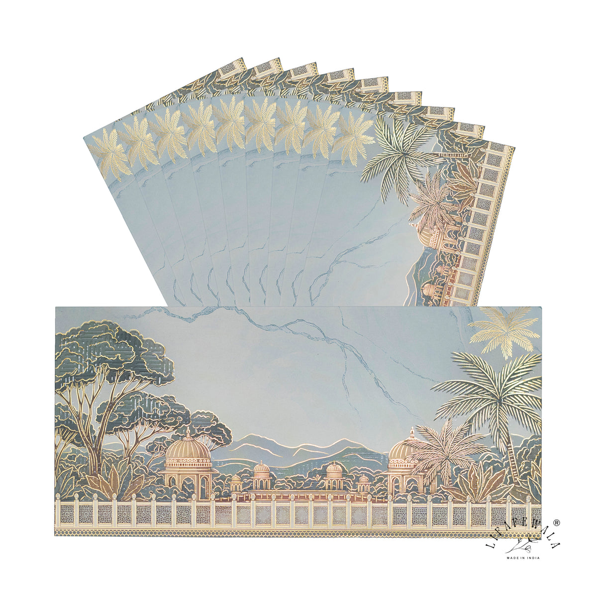 Blue Marble Palace Landscape matte UV shagun envelope by LIFAFEWALA – pack with front view