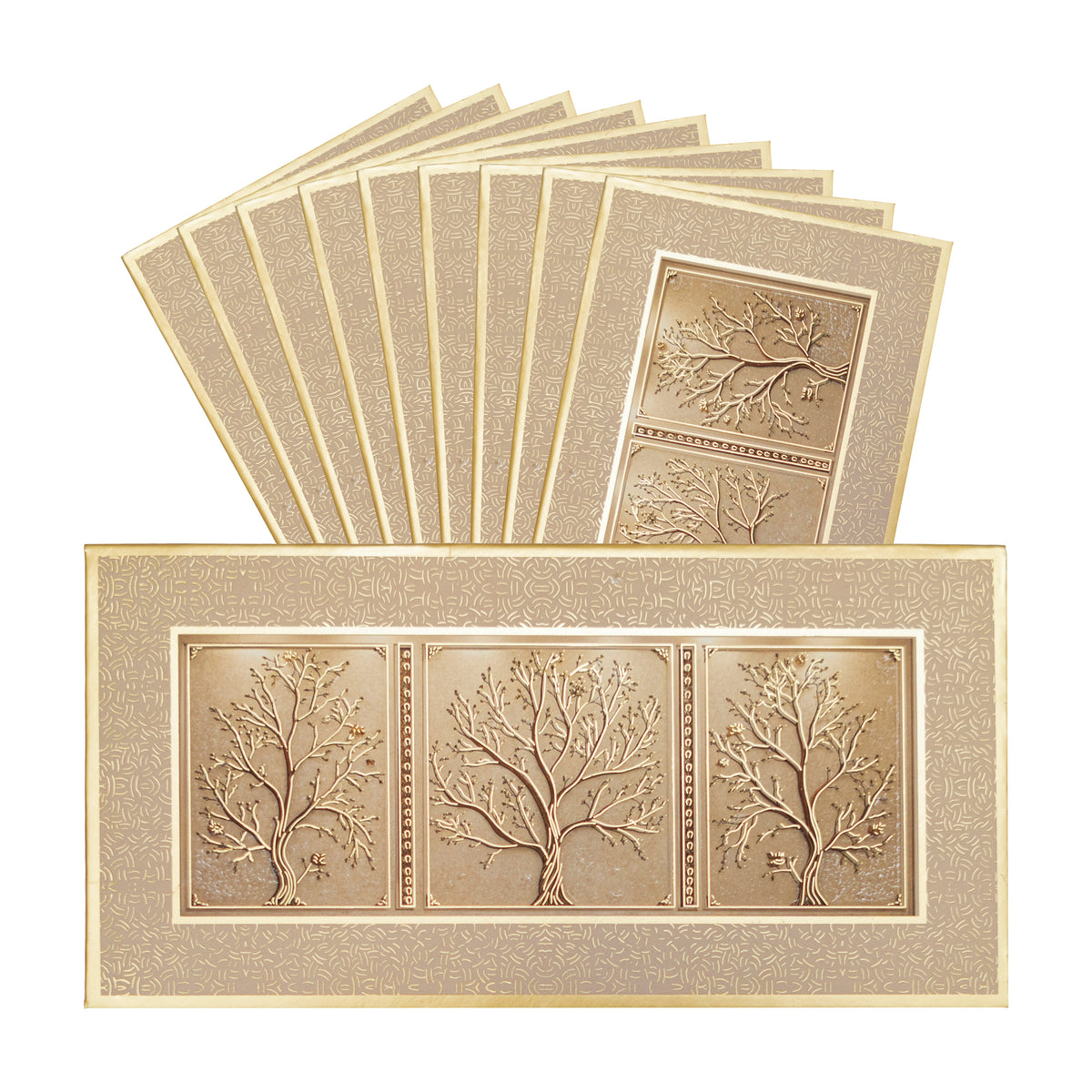 Champagne Tree of Life premium shagun envelope by LIFAFEWALA – pack with front view