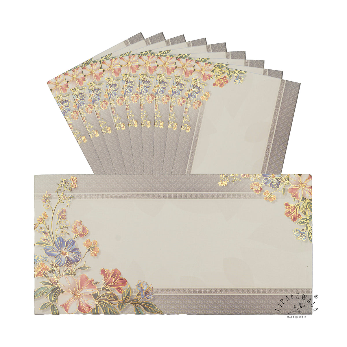 Grey Band Pastel Floral digital print shagun envelope by LIFAFEWALA – pack with front view