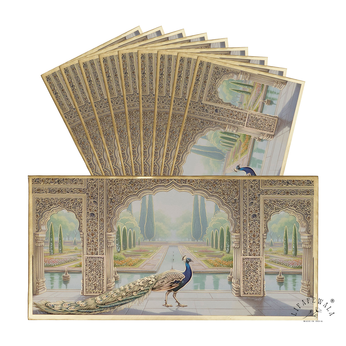 Marble Jaali Mughal Garden premium shagun envelope by LIFAFEWALA – pack with front view
