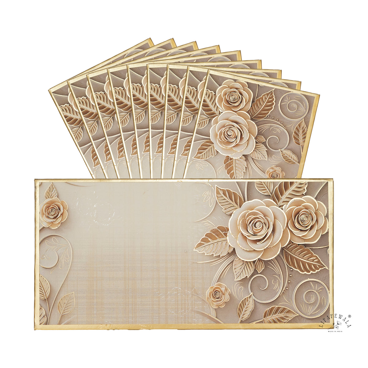 Ivory Rose Bouquet premium shagun envelope by LIFAFEWALA – pack with front view