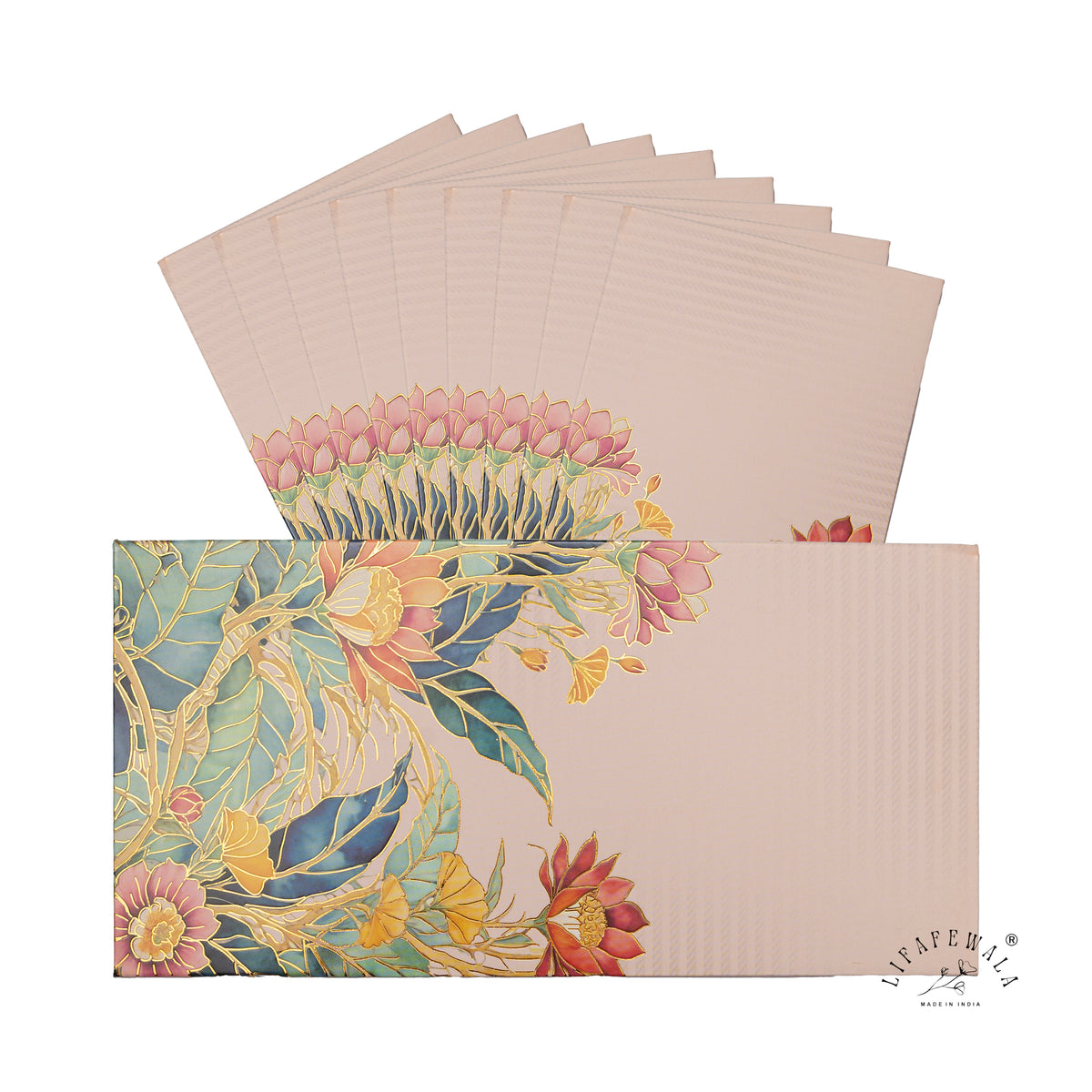 Blush Stained Glass Floral digital print shagun envelope by LIFAFEWALA – pack with front view