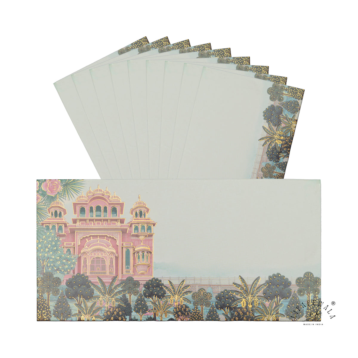 Pink Palace Garden digital print shagun envelope by LIFAFEWALA – pack with front view