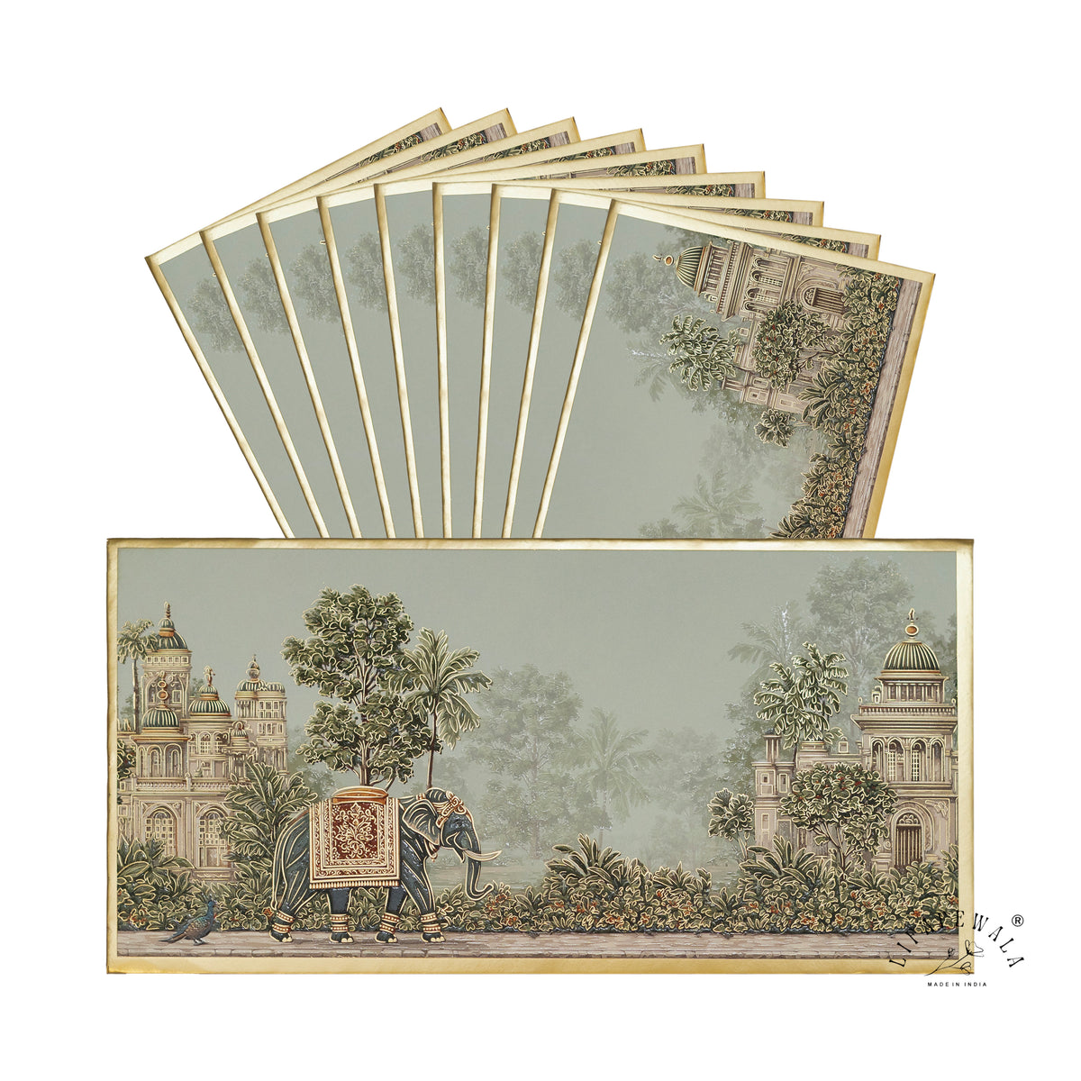 Royal Elephant Palace Garden premium shagun envelope by LIFAFEWALA – pack with front view
