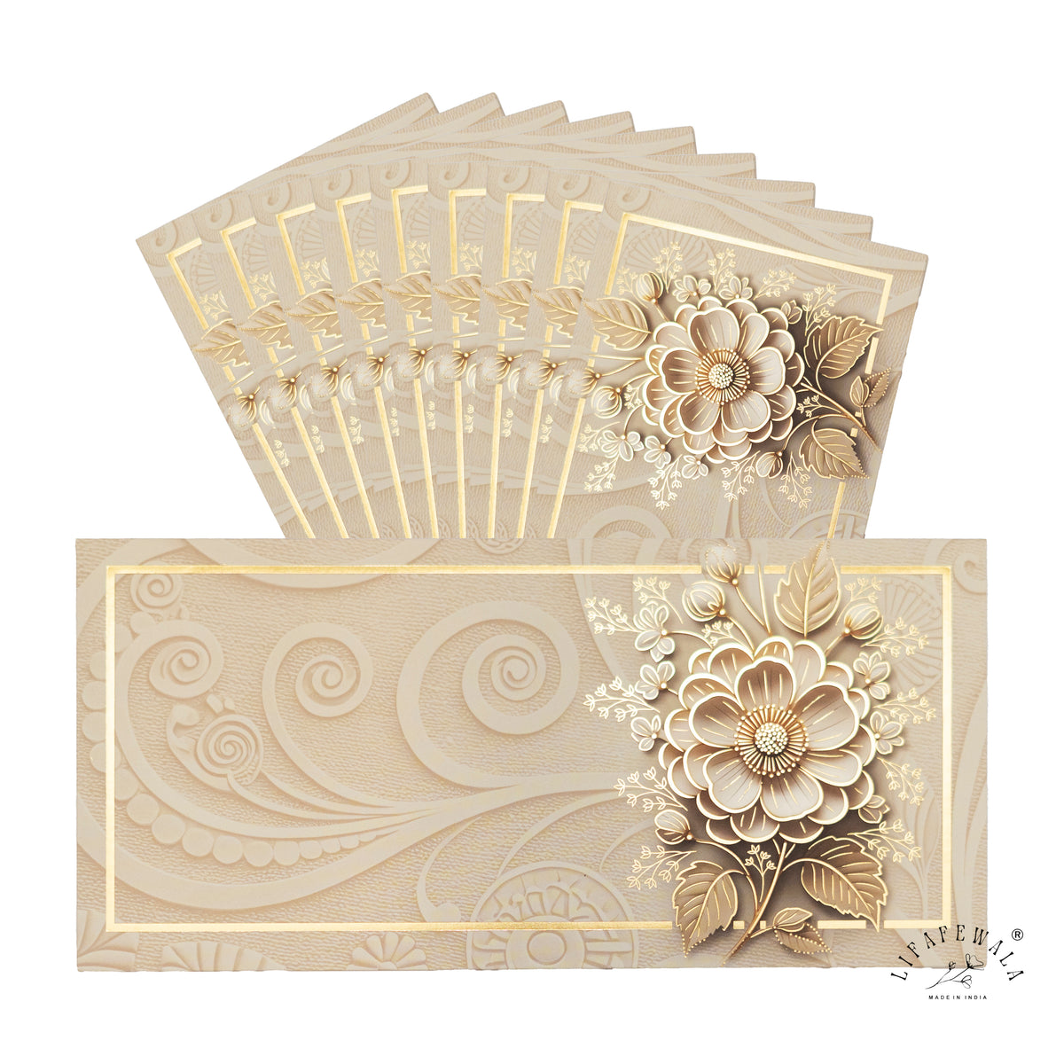 Ivory 3D Look Flower Bouquet velvet shagun envelope by LIFAFEWALA – pack with front view