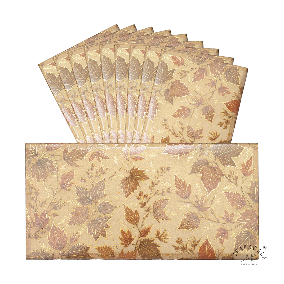 Golden Autumn Leaves scented metallic shagun envelope by LIFAFEWALA – pack with front view