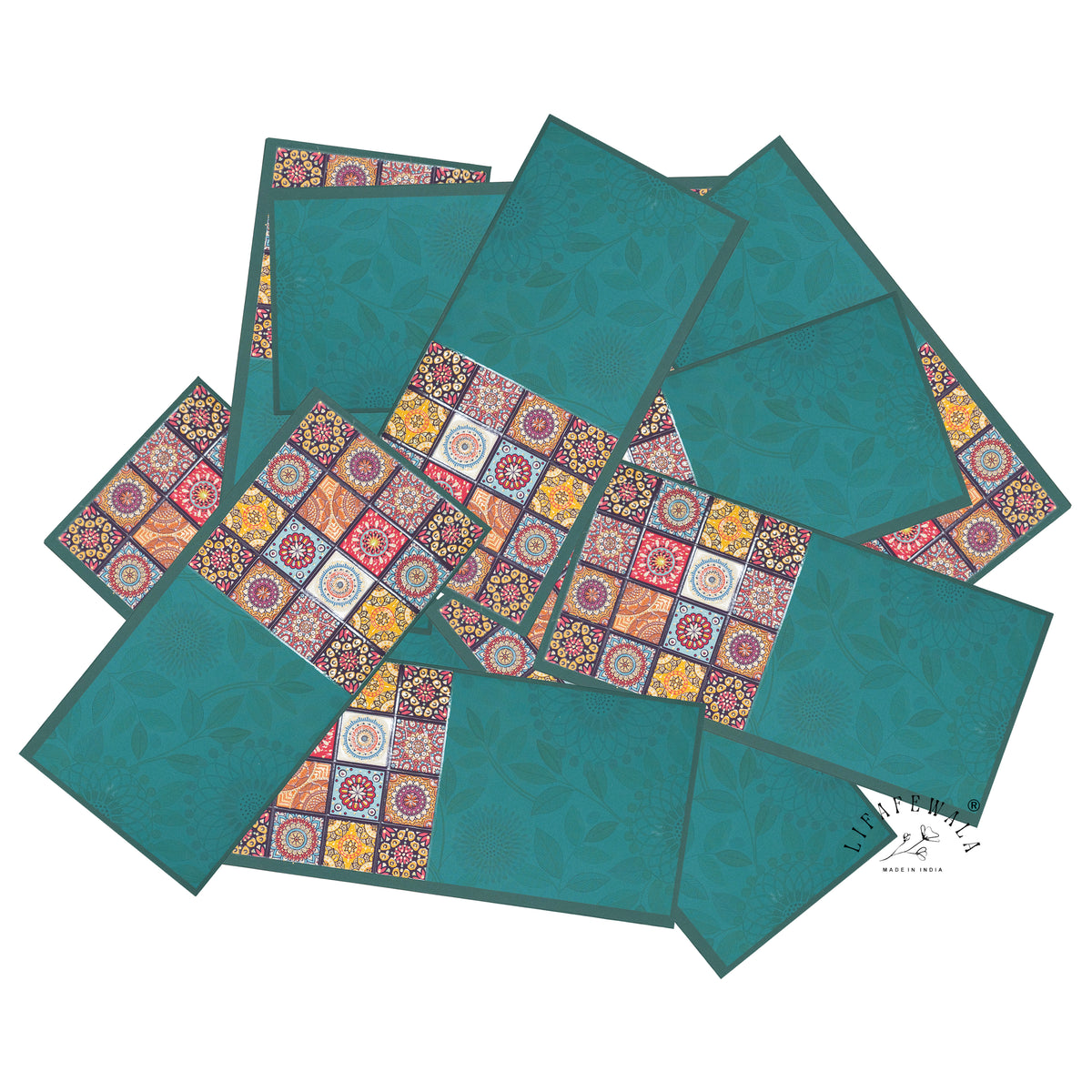Teal Mandala Tile velvet UV shagun envelope by LIFAFEWALA – scattered envelopes