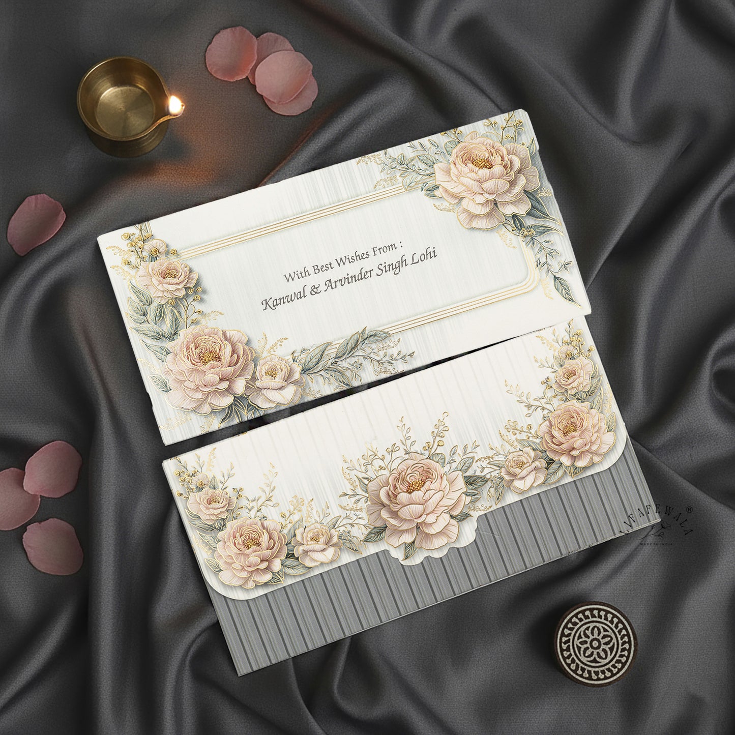 Floral White Velvet Finish Money Envelopes | LIFAFEWALA Shagun Lifafa (Gold Foil, Pack of 20–200)