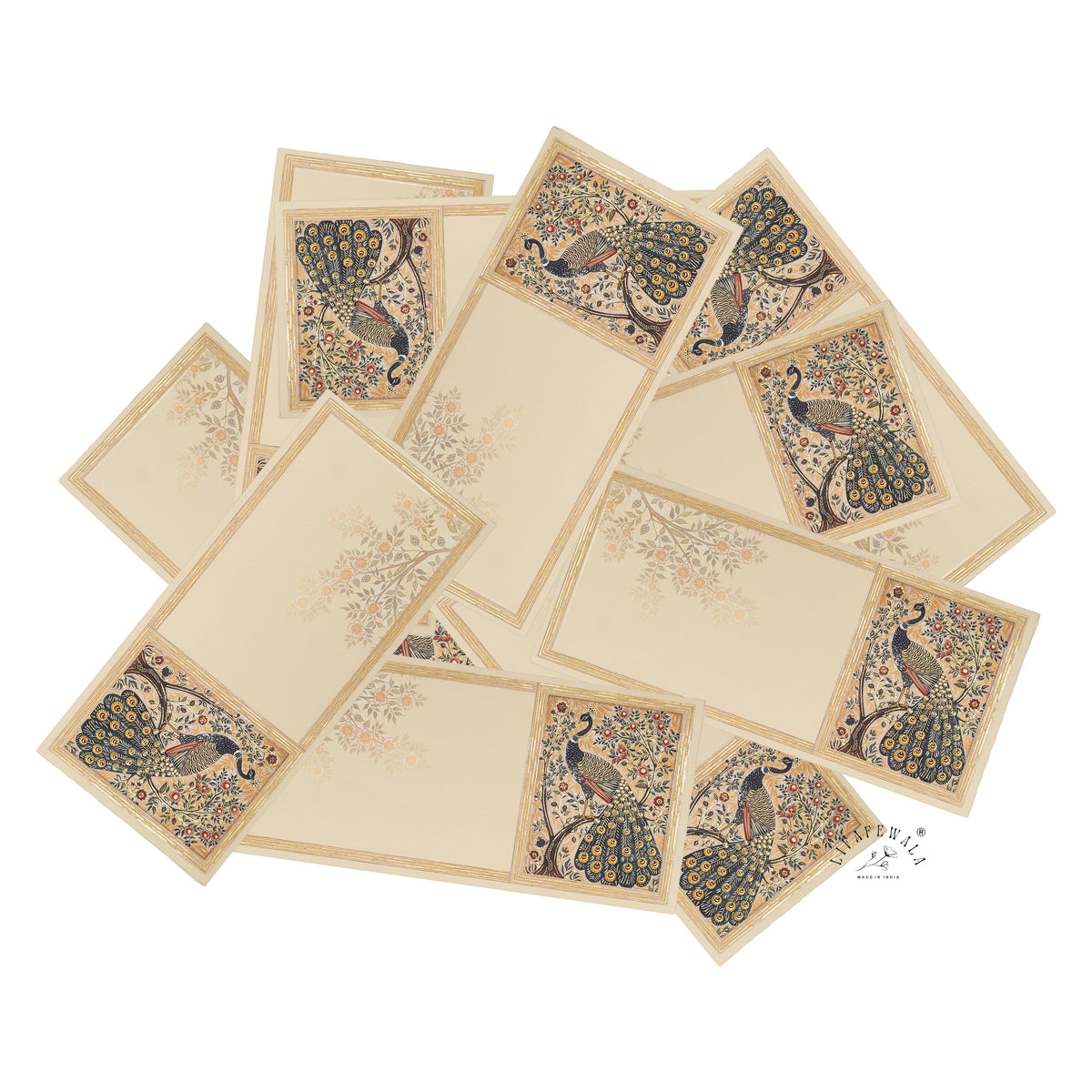 Golden Peacock & Blossom Tree velvet shagun envelope by LIFAFEWALA – scattered envelopes