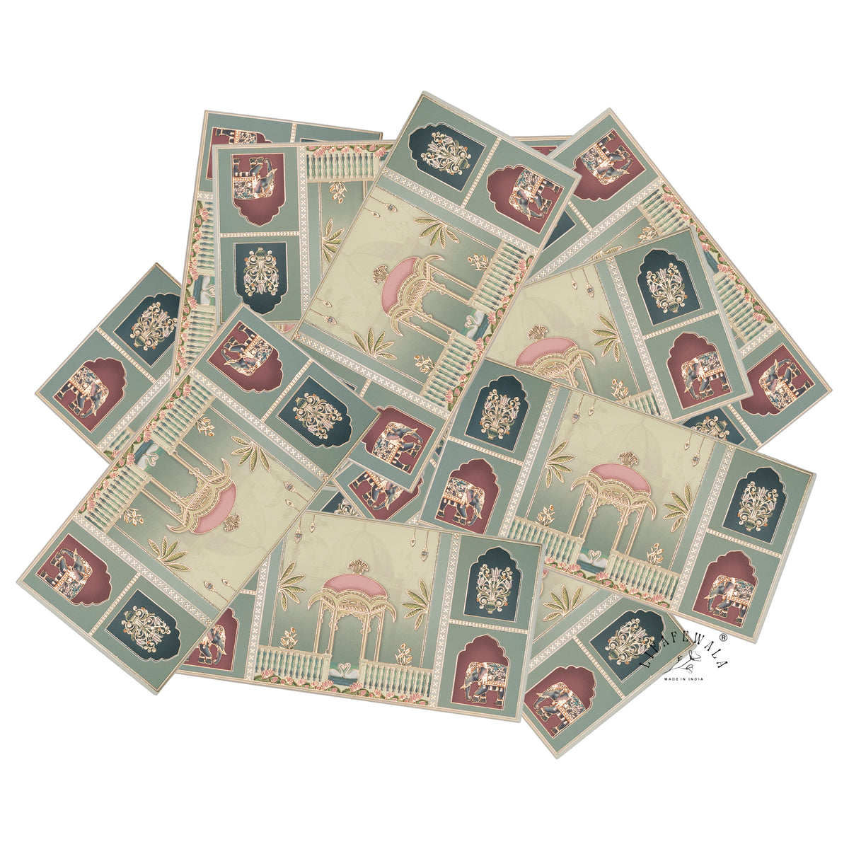 Mughal Gazebo & Royal Elephant matte shagun envelope by LIFAFEWALA – scattered envelopes