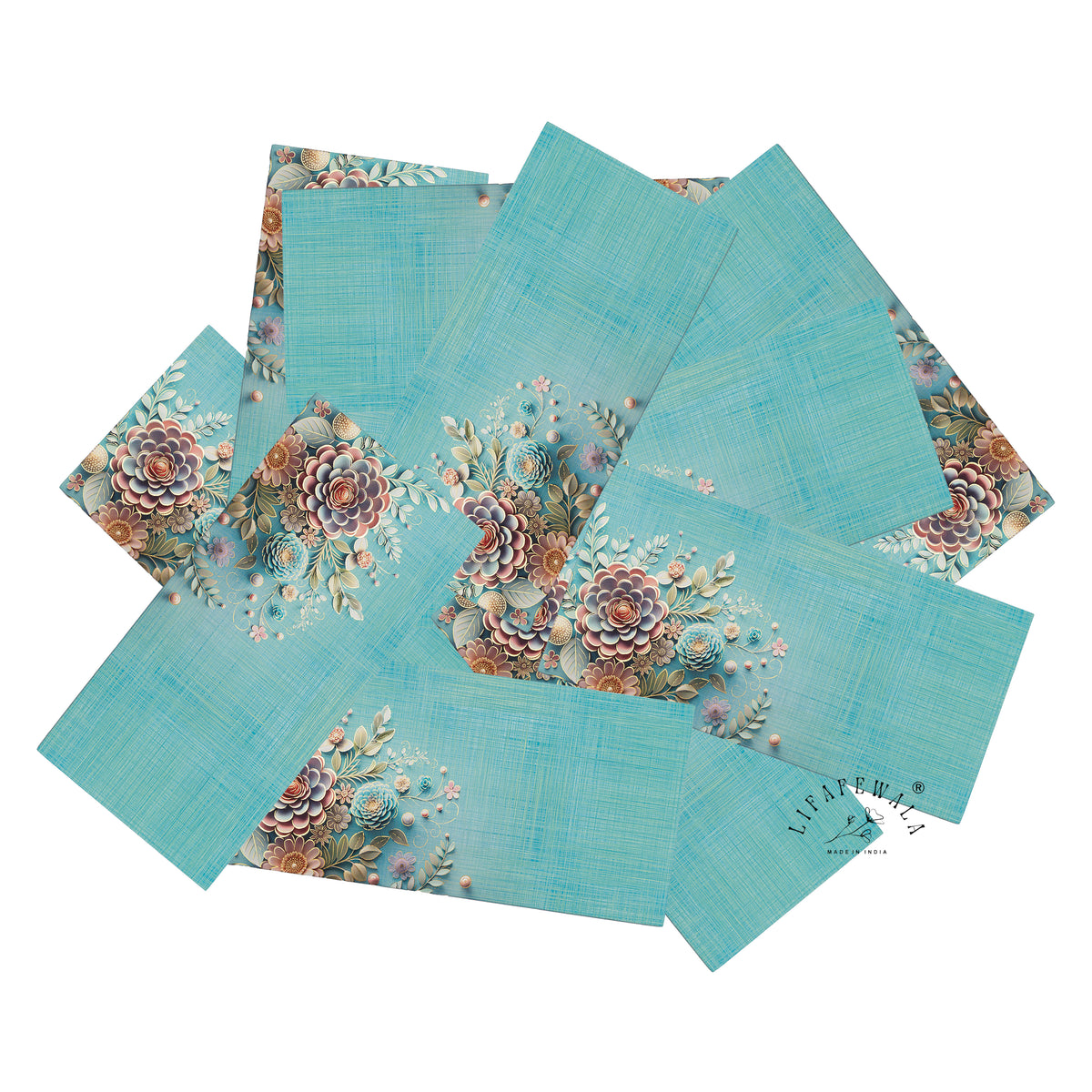 Aqua Blossom Bouquet velvet shagun envelope by LIFAFEWALA – scattered envelopes