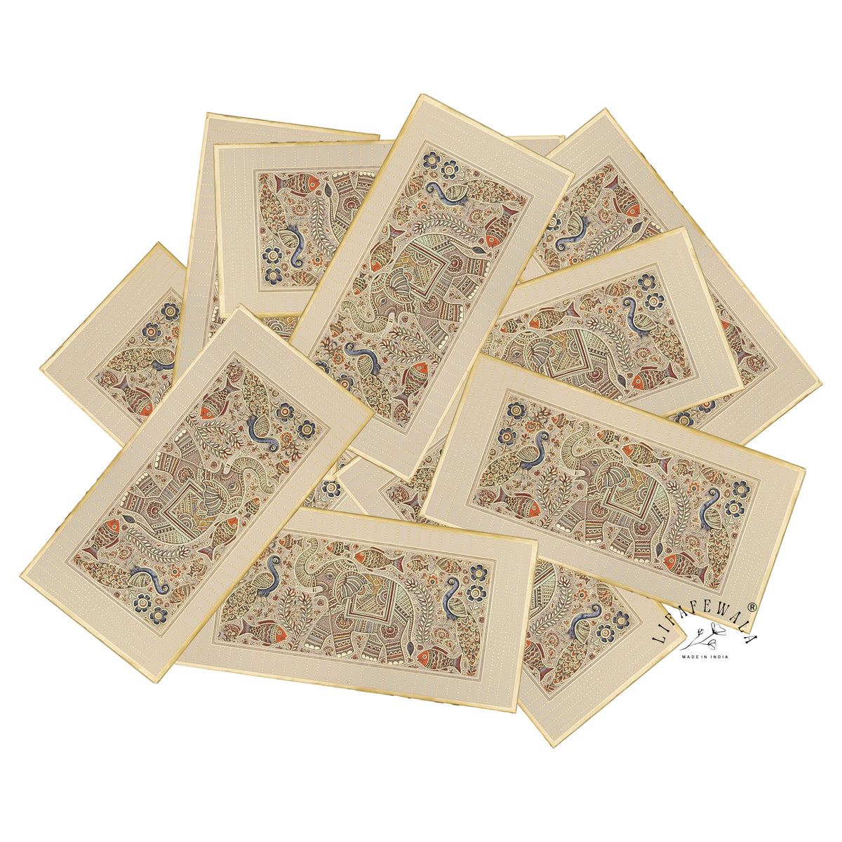 Madhubani Elephant & Peacock premium shagun envelope by LIFAFEWALA – scattered envelopes