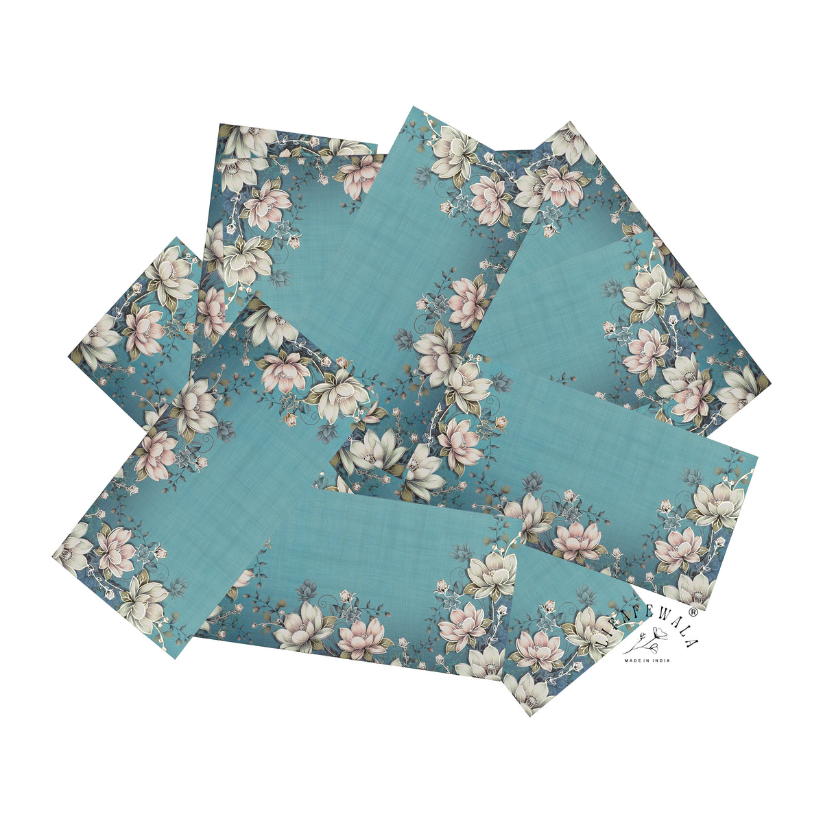 Teal Lotus Garden velvet shagun envelope by LIFAFEWALA – scattered envelopes
