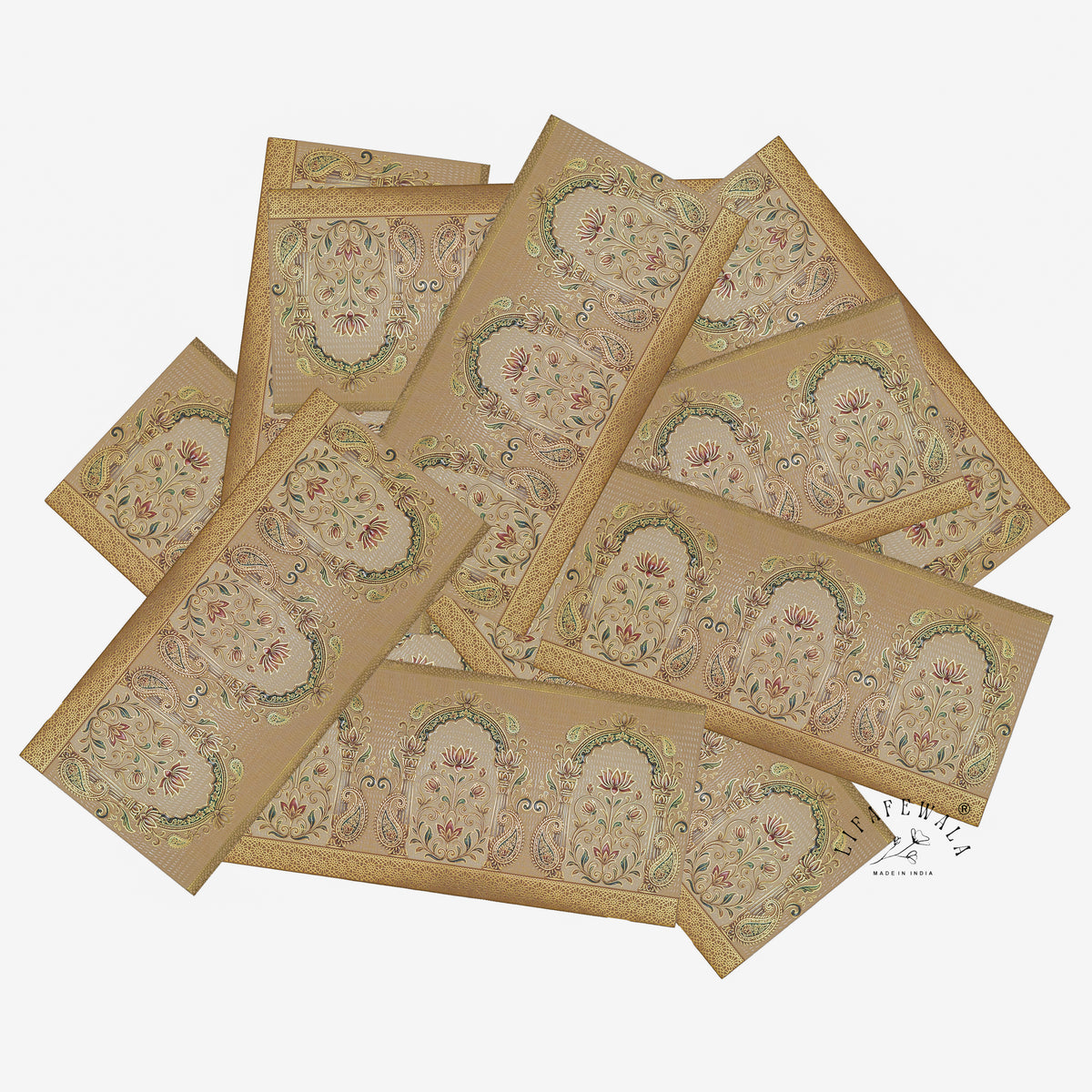 Mughal Arch Lotus Bouquet matte UV shagun envelope by LIFAFEWALA – scattered envelopes