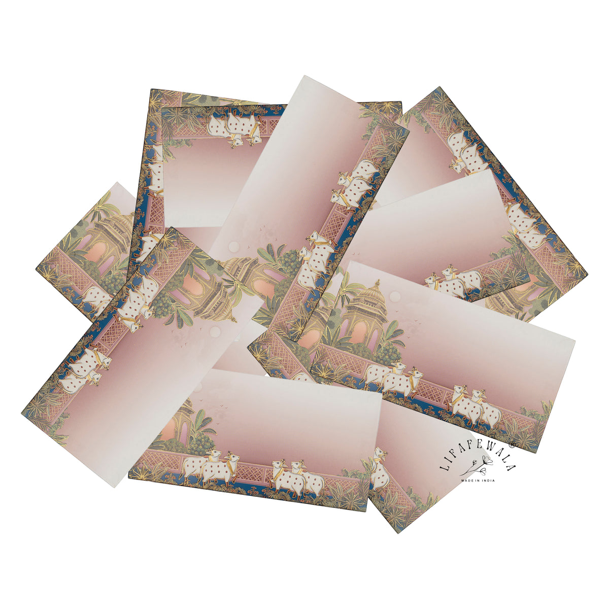 Pichwai Cows and Chhatri digital print shagun envelope by LIFAFEWALA – scattered envelopes