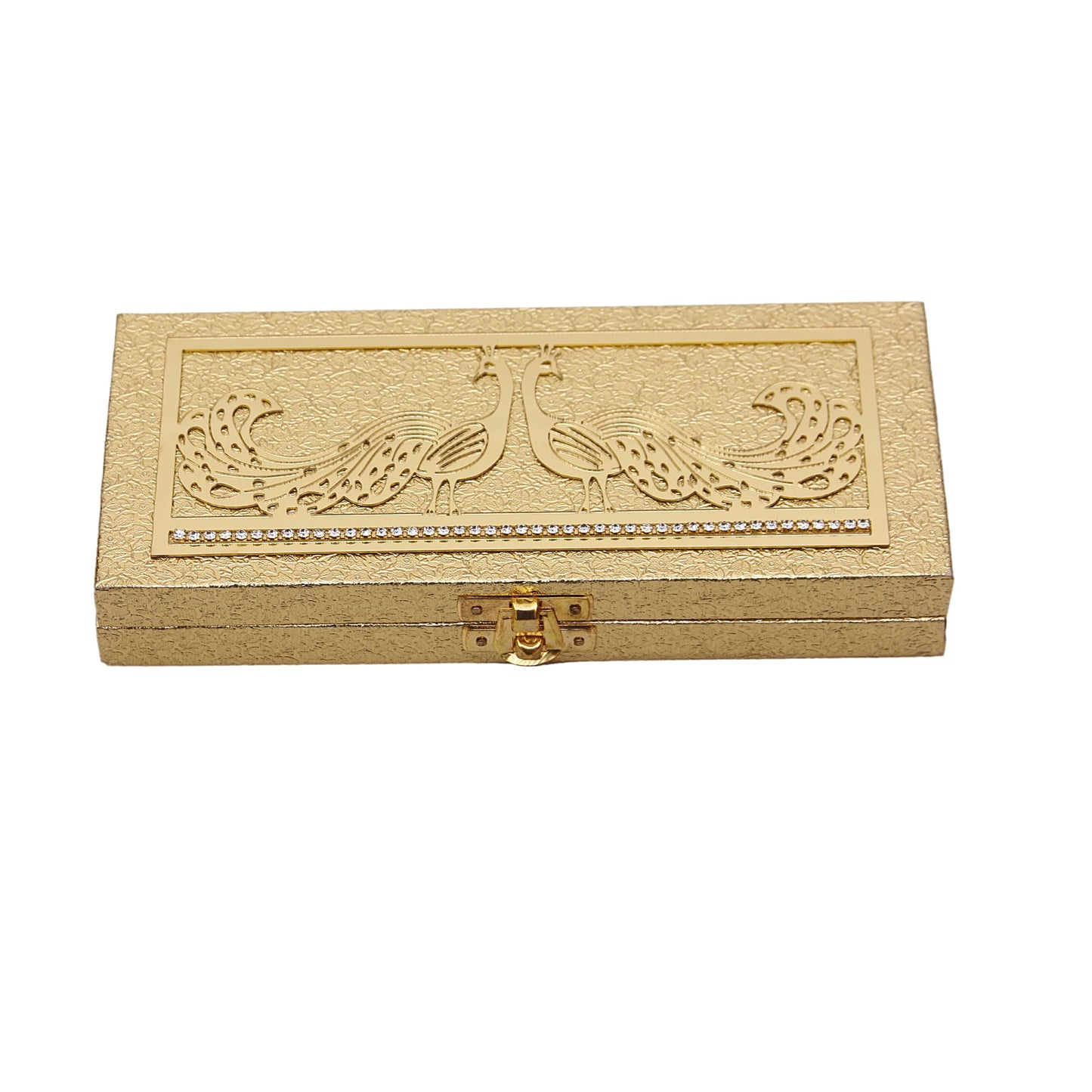 LIFAFEWALA Designer Rectangular Shaped Cash Box, Shagun Box, Gift Box, Gaddi Box, Jewellery Box, Shagun Envelope In Peacock Design (Golden, Pack of 1)