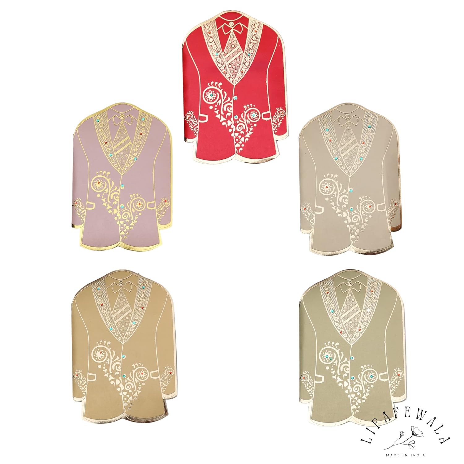 Lifafewala Unique and Exclusive Designer Ethnic Coat/Suit shaped Money And Shagun Envelopes for Weddings, Birthdays and Various other Occasions. Pack of 10| Color: Multicolor (As per availability)