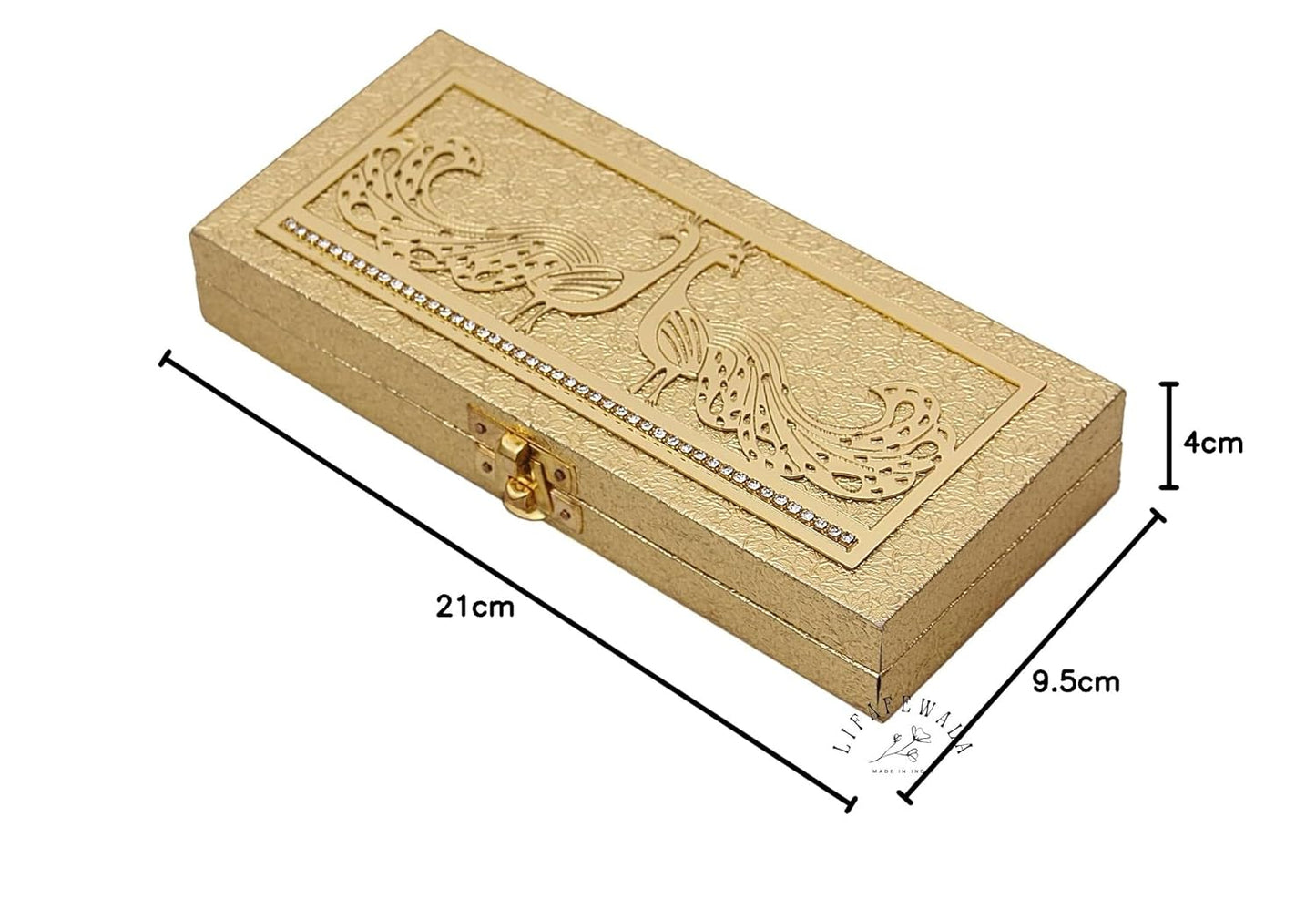 LIFAFEWALA Designer Rectangular Shaped Cash Box, Shagun Box, Gift Box, Gaddi Box, Jewellery Box, Shagun Envelope In Peacock Design (Golden, Pack of 1)