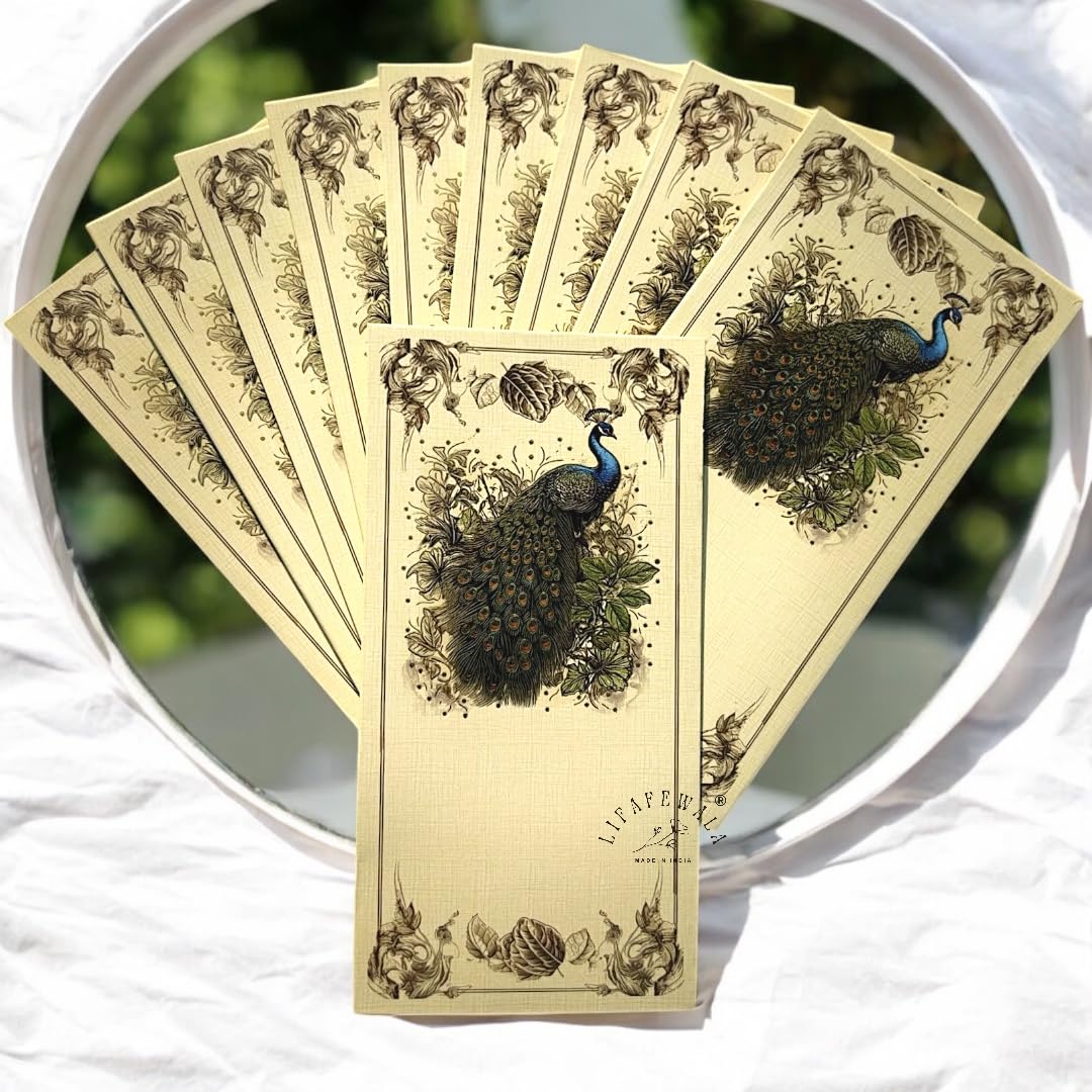 LIFAFEWALA Peacock Print Premium & Exclusive Designer Money and Shagun Envelopes in Standing Shape for Wedding,Birthday,Gifting |Velvet Feel| |UV| |Pack of 10| (Gold Foil) (Color- Multicolor)