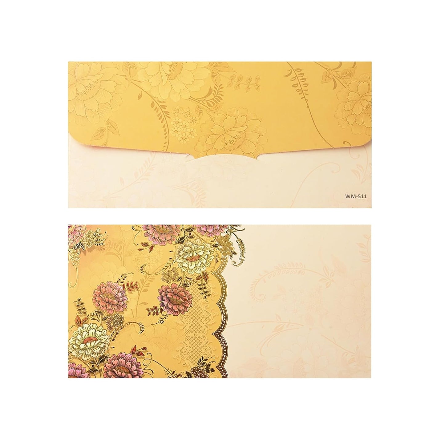 LIFAFEWALA Designer Print Small Flower Design Shagun Envelopes For Gifting, Weddings,etc | Pack of 10 | (Half Yellow)
