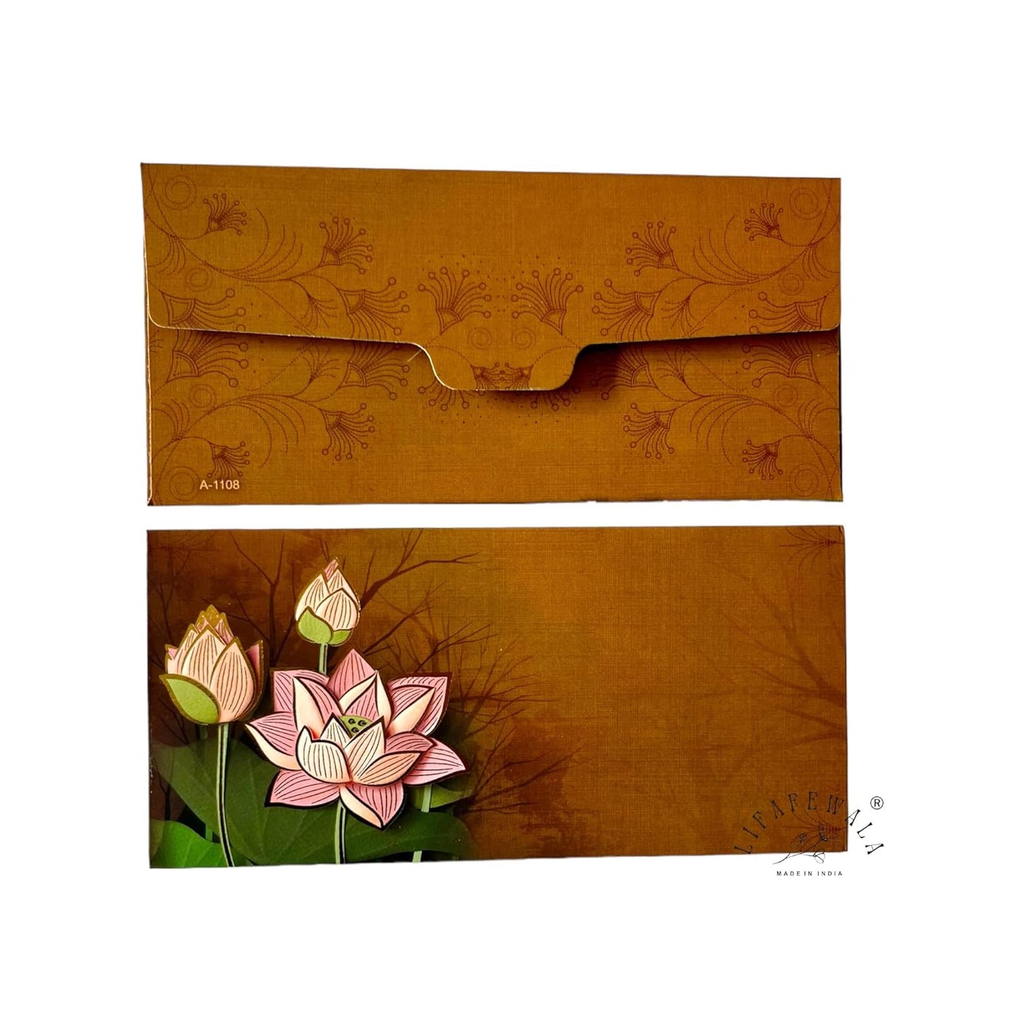 LIFAFEWALA Premium Floral Design Money and Shagun Envelopes for Wedding,Birthday,Gifting |Velvet Feel| |Pack of 10| (Brown)