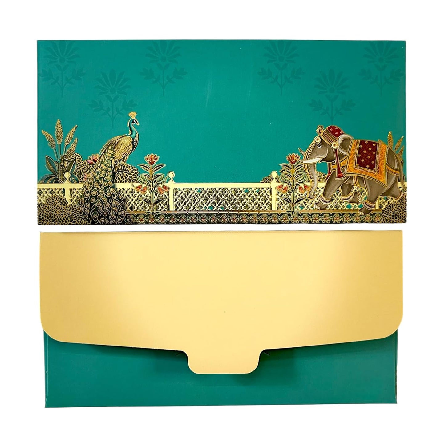 LIFAFEWALA Premium & Exclusive Peacock & Elephant design Money and Shagun Envelopes for Wedding,Birthday,Gifting |Matte Finish| |Pack of 10| (Gold Foil) (Color: Green)