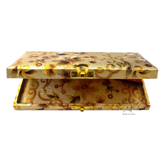 LIFAFEWALA Rectangular Shaped Floral Design Cash Box, Shagun Box, Gift Box, Gaddi Box, Jewellery Box, Shagun Envelope In Floral Design (Golden, Pack of 1)