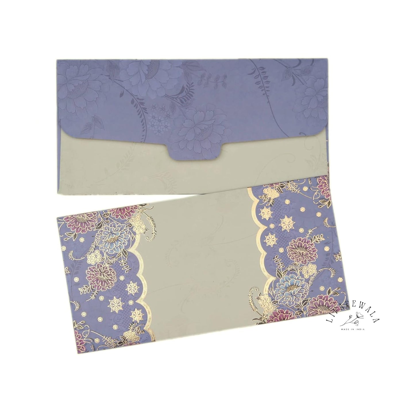 LIFAFEWALA Designer Print Small Flower Design Shagun Envelopes For Gifting, Weddings,etc Color Half Blue| Pack of 10 |