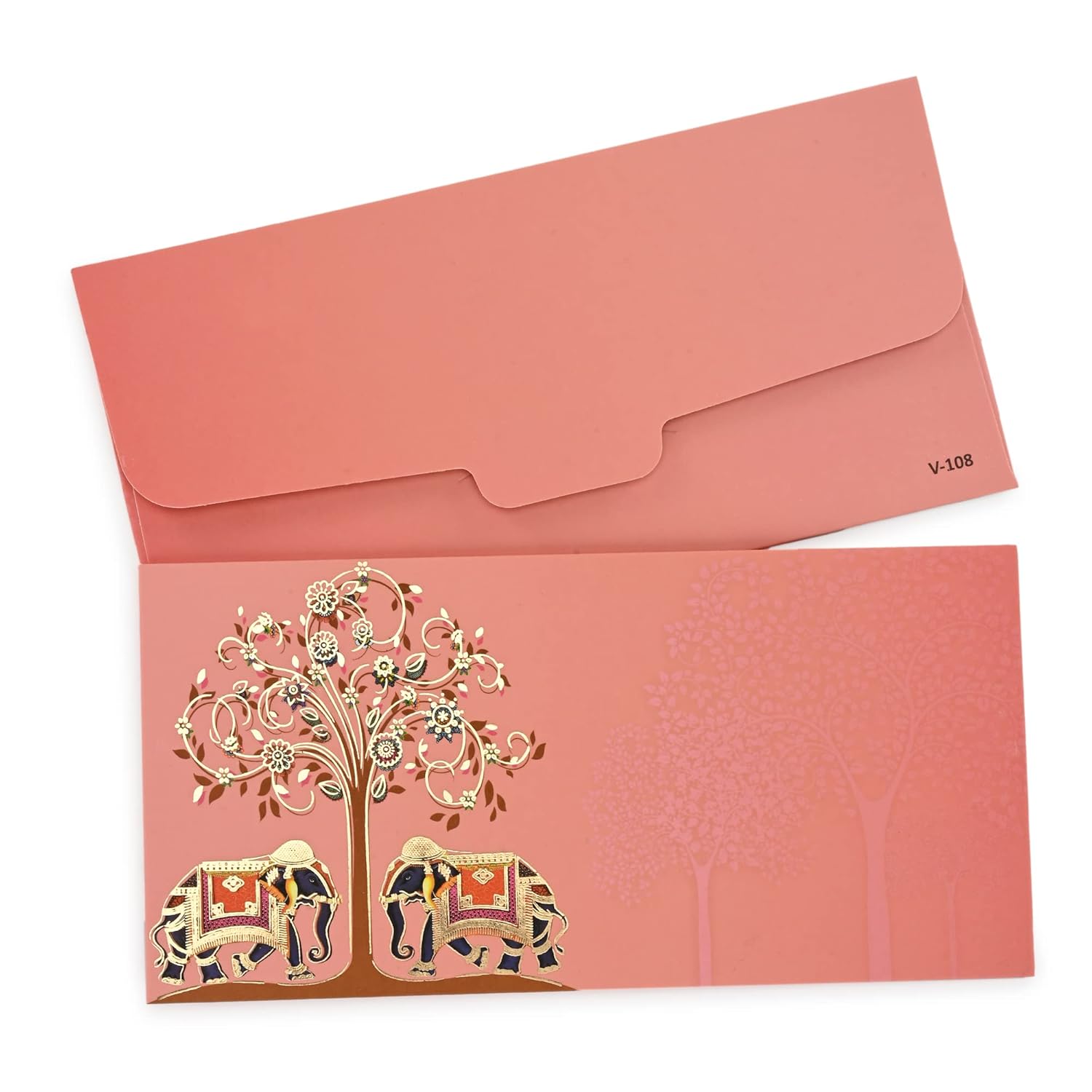 LIFAFEWALA Print Elephant Design Shagun Envelopes Velvet Feel | Pack of 10 | (Size: 19.5 X 9.5 CM) (Pink)