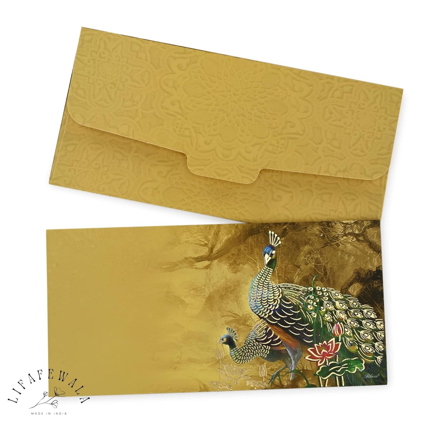 LIFAFEWALA Premium Peacock Design Money and Shagun Envelopes for Weddings, Birthdays,Gifting |Velvet Feel |Pack of 10| (Yellow)