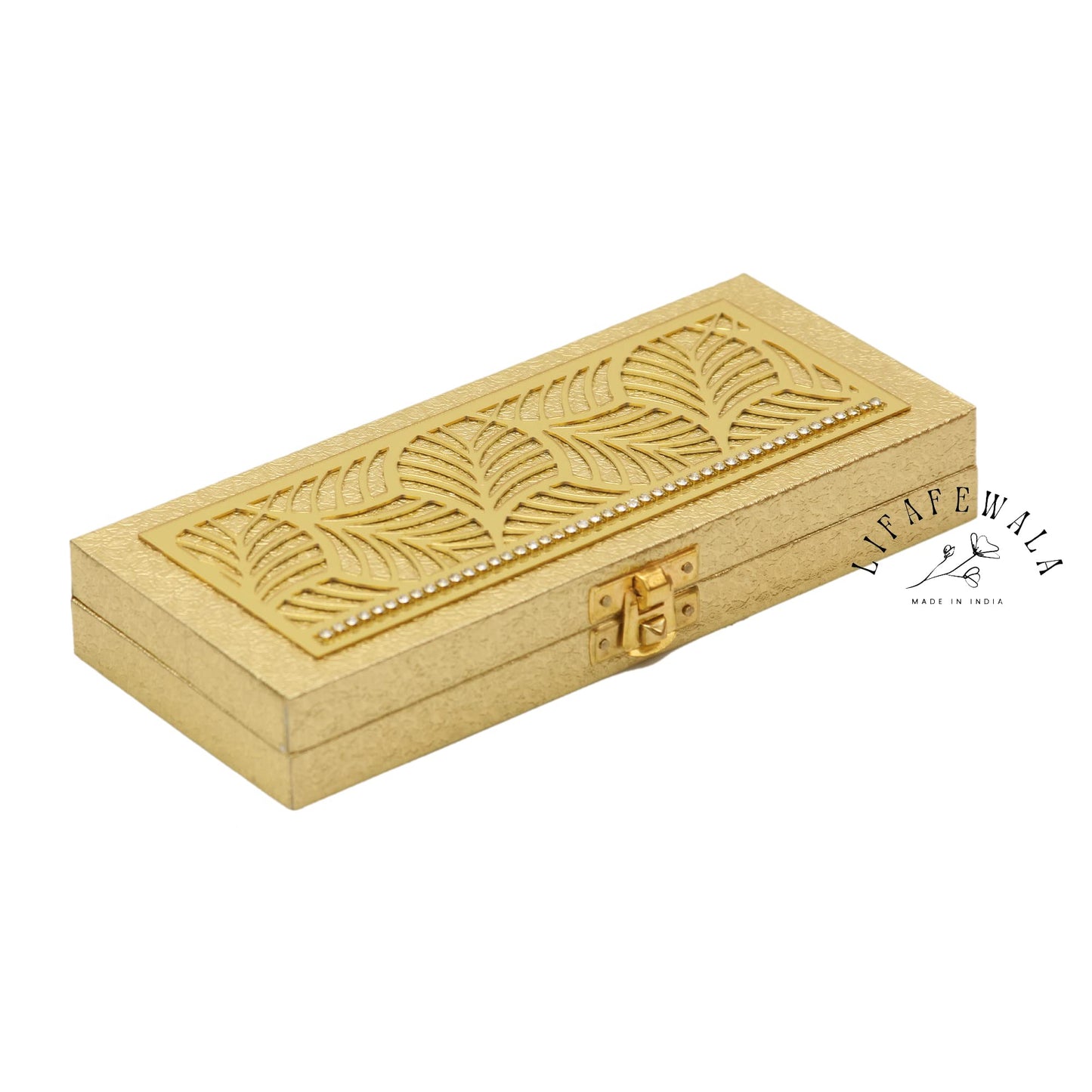 LIFAFEWALA Designer Rectangular Shaped Cash Box, Shagun Box, Gift Box, Gaddi Box, Jewellery Box, Shagun Envelope (Golden, Pack of 1)