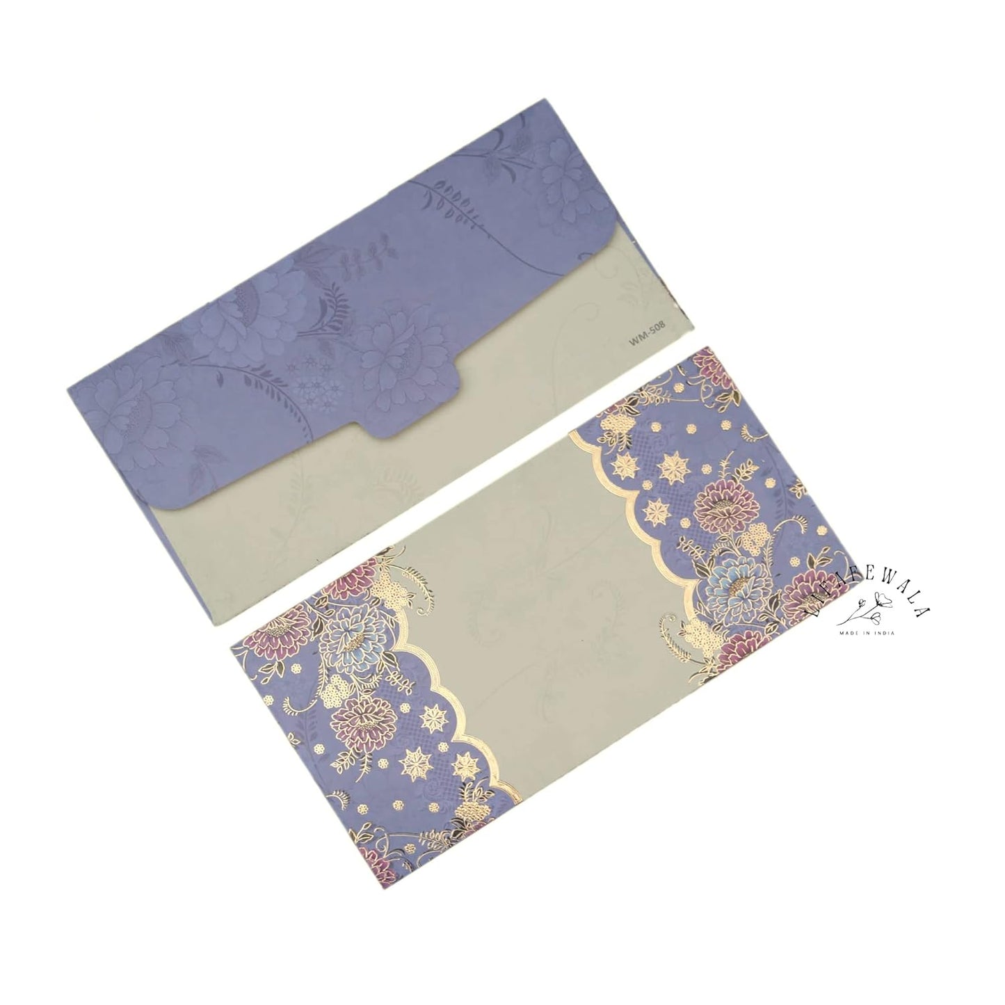LIFAFEWALA Designer Print Small Flower Design Shagun Envelopes For Gifting, Weddings,etc Color Half Blue| Pack of 10 |