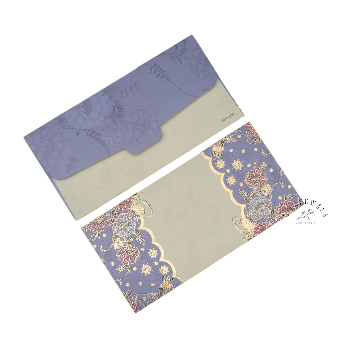 LIFAFEWALA Designer Print Small Flower Design Shagun Envelopes For Gifting, Weddings,etc Color Half Blue| Pack of 10 |
