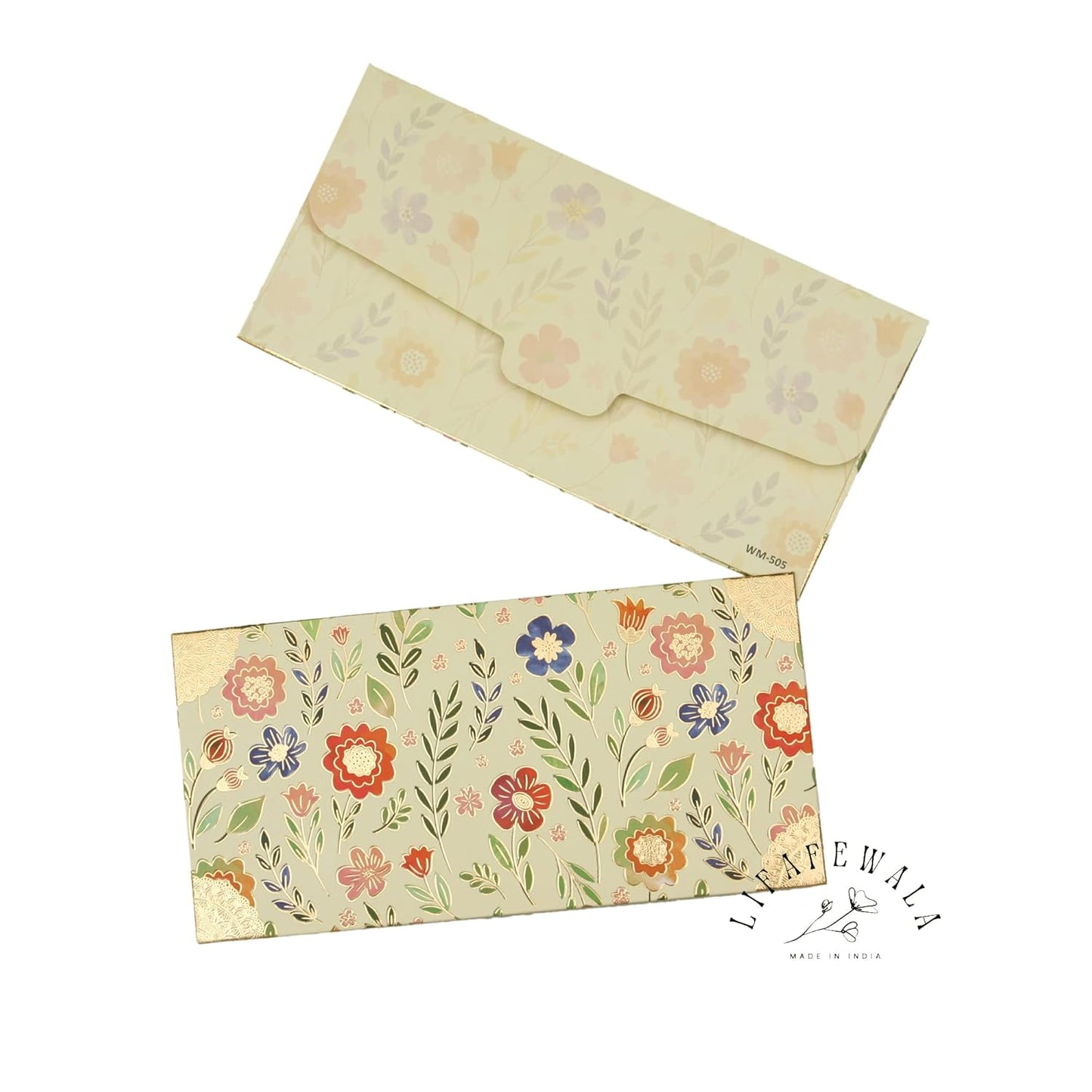 LIFAFEWALA Premium Digital Floral Print Shagun Envelopes with Golden Foil |Color Light Yellow| Pack of 10 (WM-505)