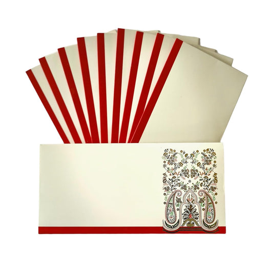 LIFAFEWALA Premium & Exclusive Designer Money and Shagun Envelopes for Wedding,Birthday,Gifting |Velvet Feel| |Pack of 10| (Cream & Red)