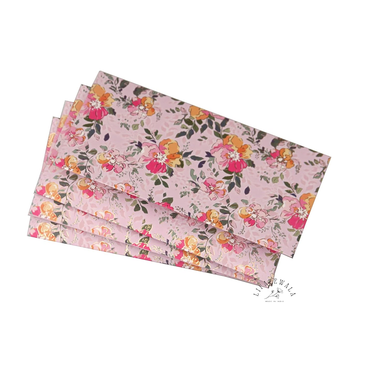 LIFAFEWALA Digital Print Small Flower Design Shagun Envelope in Matt Finish| Pack of 10 |(Size:18 X 9 CM) Color :Pink