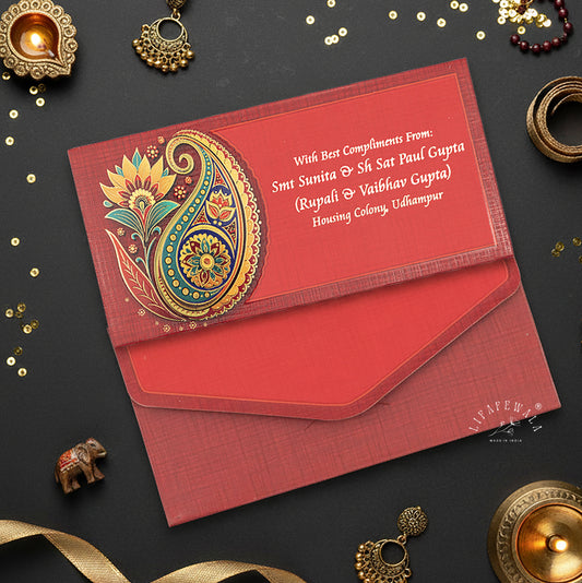 Red Paisley Gold Foil Shagun Envelopes | LIFAFEWALA (Matte Finish, Pack of 20–200)