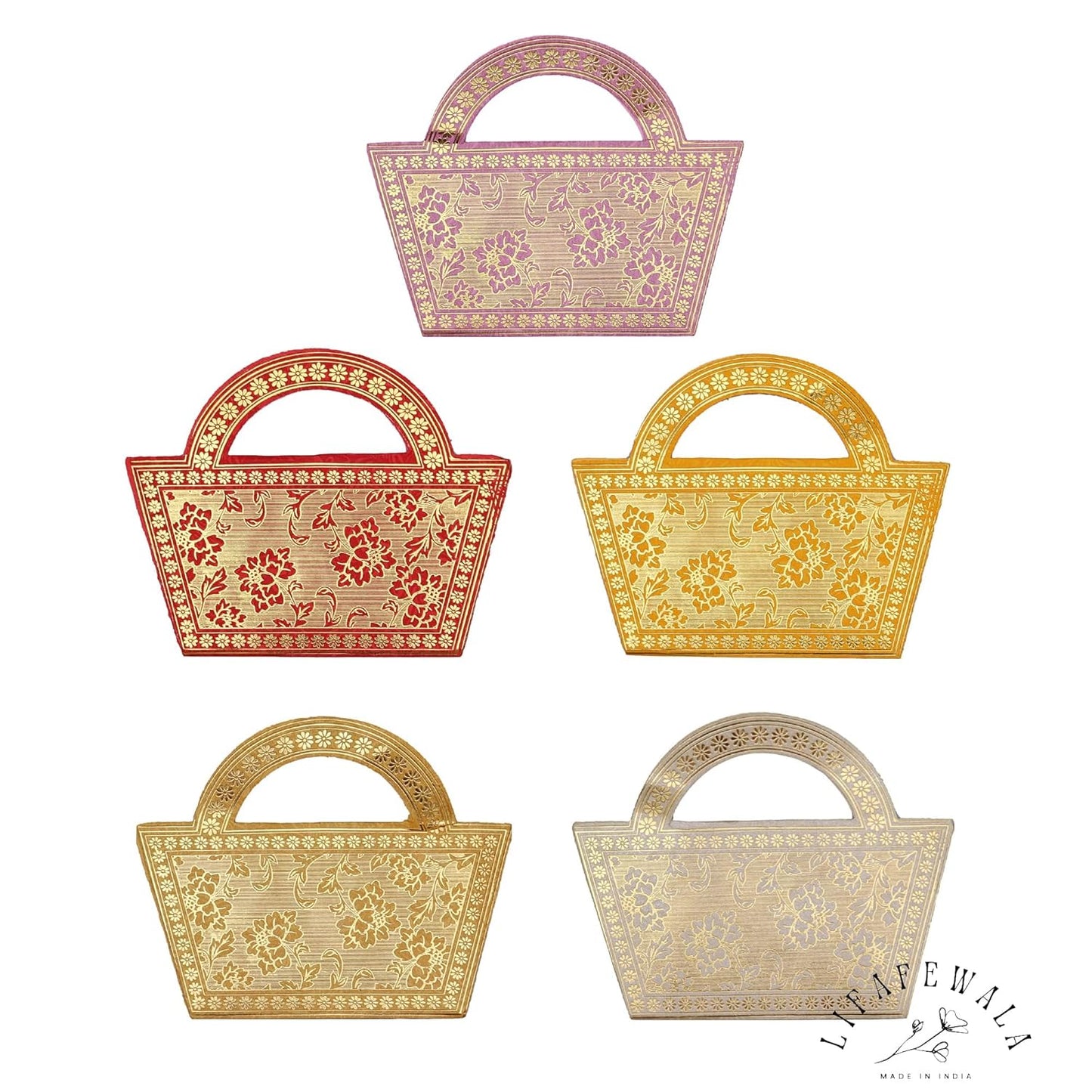 Lifafewala Unique and Exclusive Designer Ethnic Basket with Handle Money And Shagun Envelopes for Weddings, Birthdays and Various other Occasions. Pack of 10 | Color: Multicolor (As per availability)