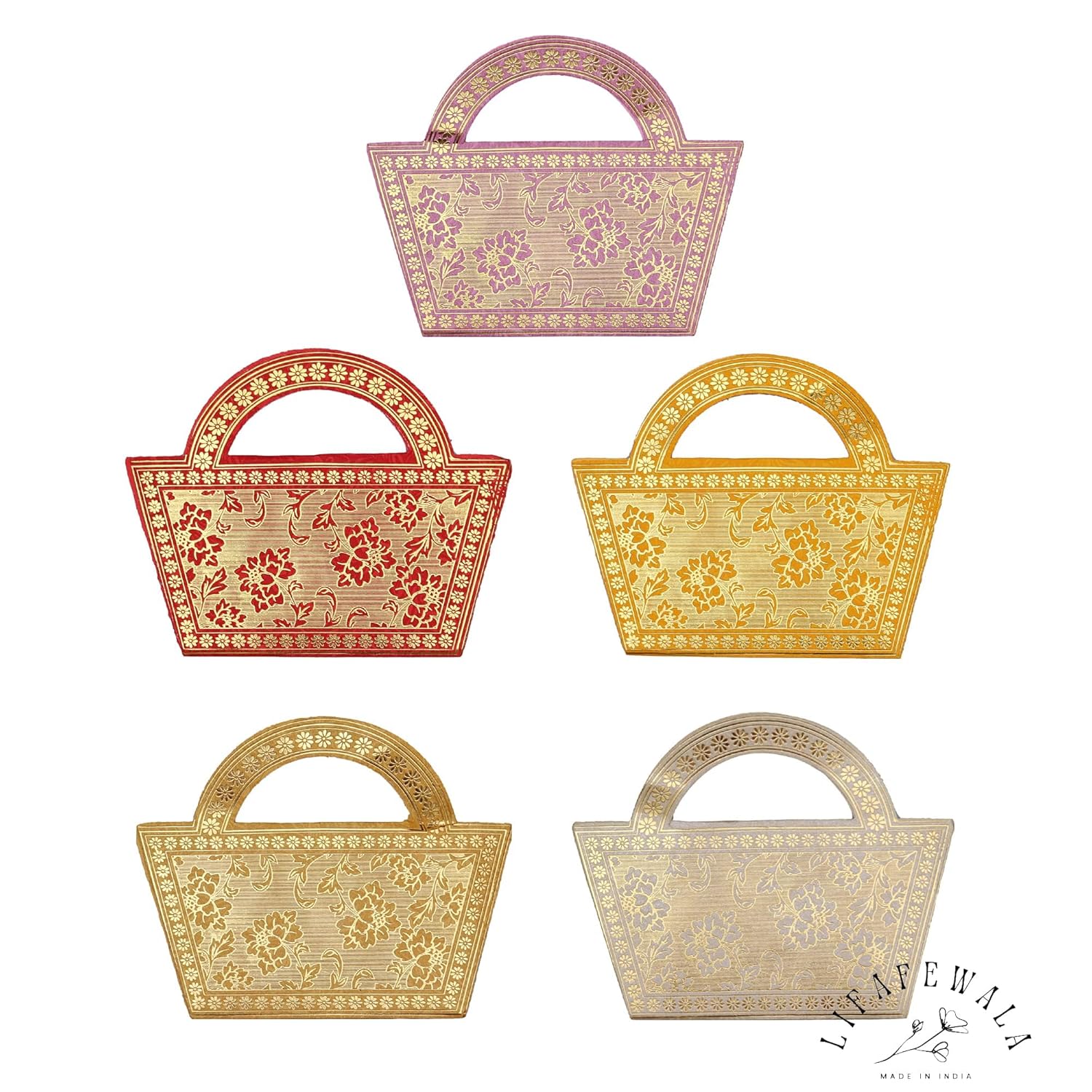 Lifafewala Unique and Exclusive Designer Ethnic Basket with Handle Money And Shagun Envelopes for Weddings, Birthdays and Various other Occasions. Pack of 10 | Color: Multicolor (As per availability)