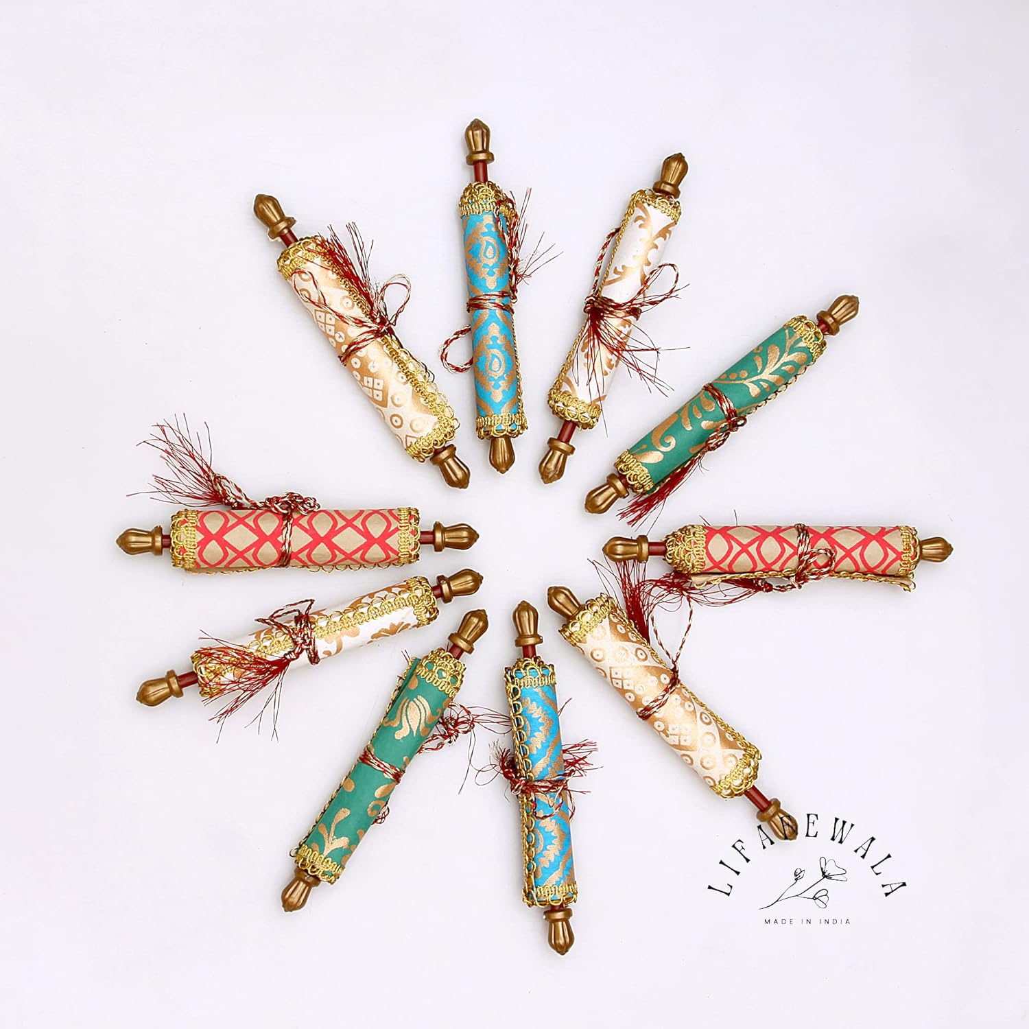 Lifafewala Premium and Exclusive Designer Ethnic Shahi Farmaan/Roll/Scroll Money Envelopes for Wedding, Birthday, Engagement and Various other Occasion and Festivities.| Pack of 10 | Color: Multicolor