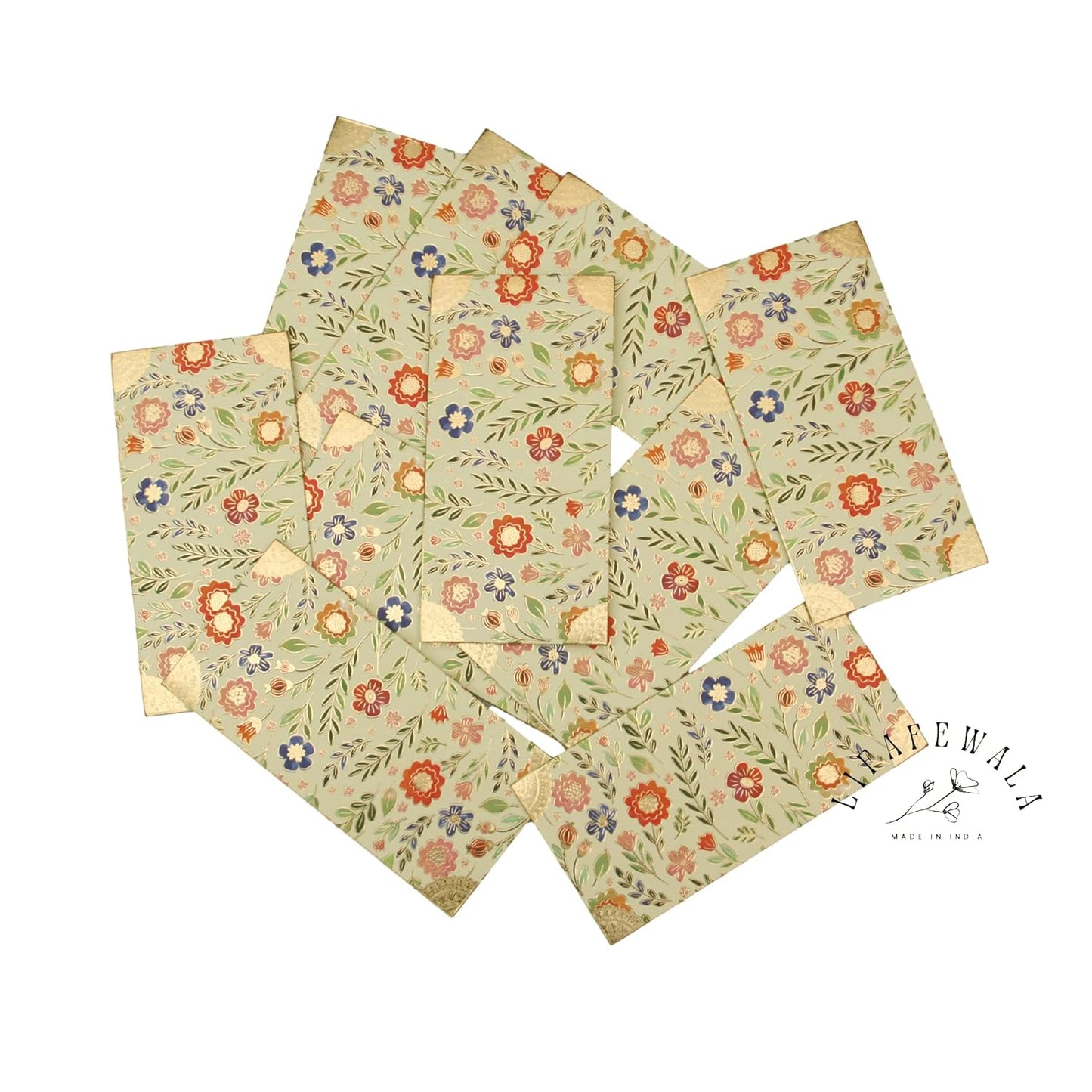 LIFAFEWALA Premium Digital Floral Print Shagun Envelopes with Golden Foil |Color Light Yellow| Pack of 10 (WM-505)
